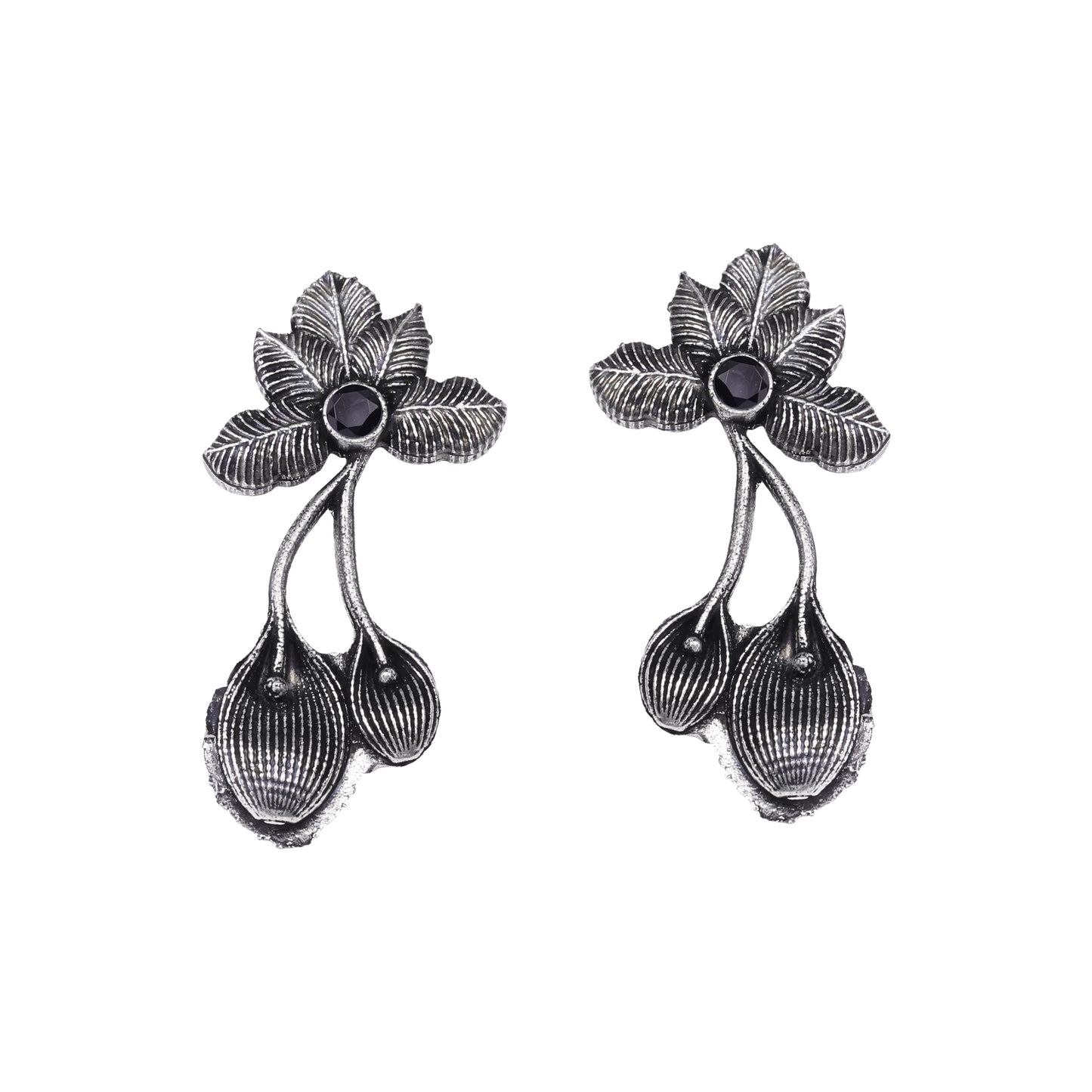 Bud Flower oxidized stud earrings (Black)