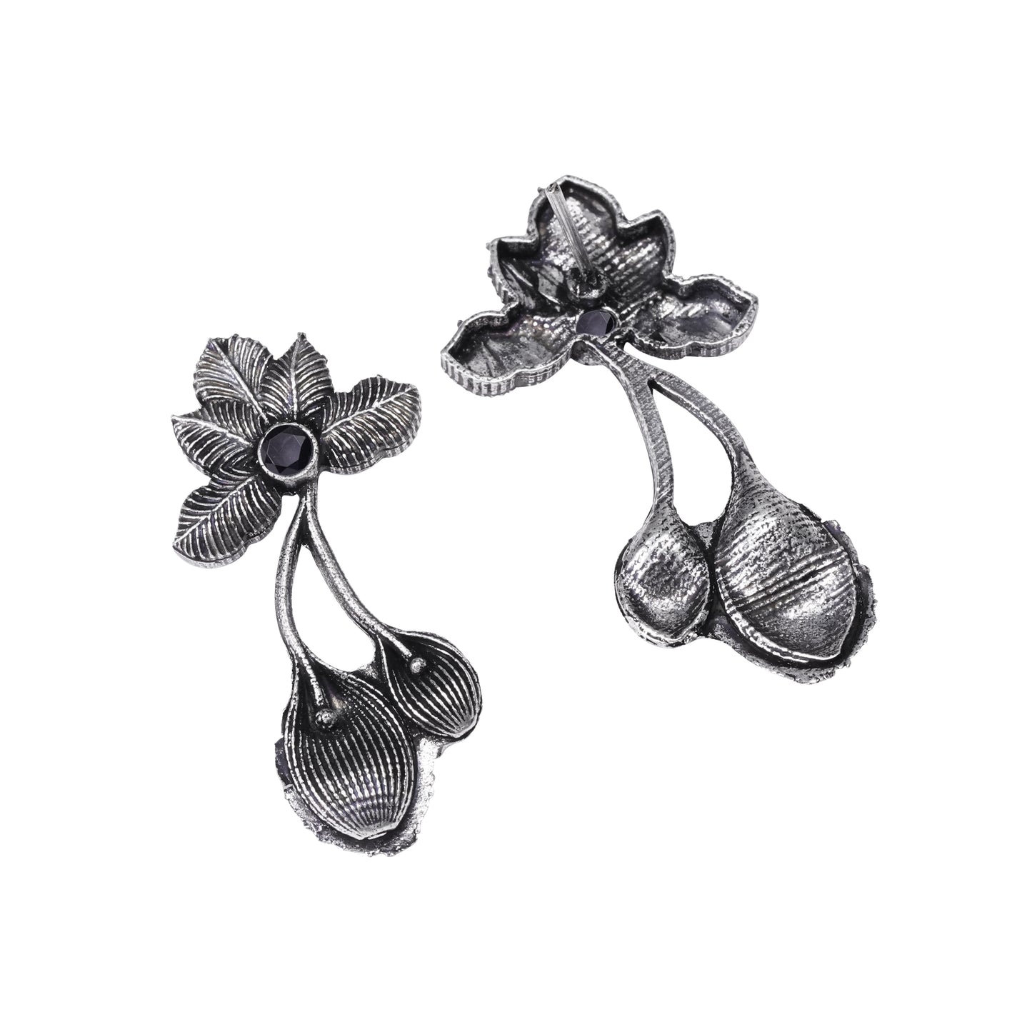 Bud Flower oxidized stud earrings (Black)