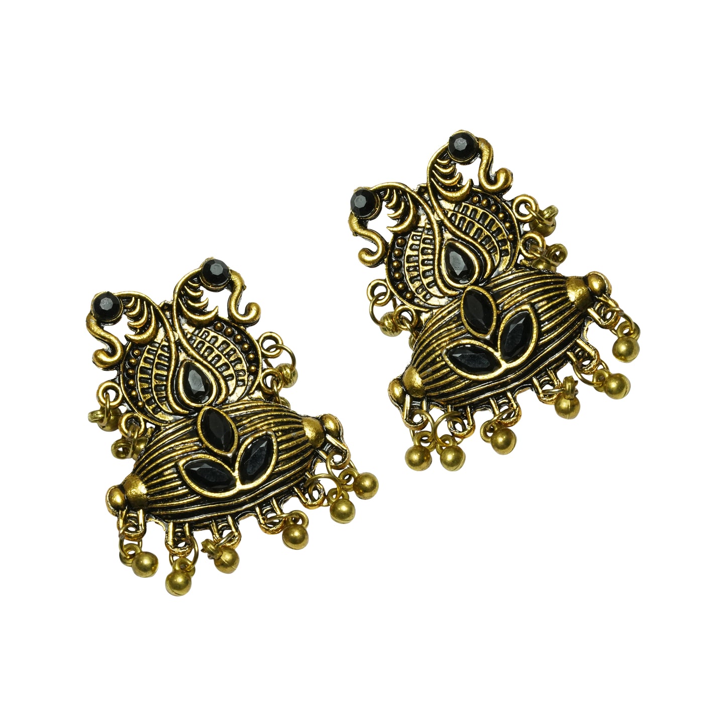 Black stone studded oxidised Earrings