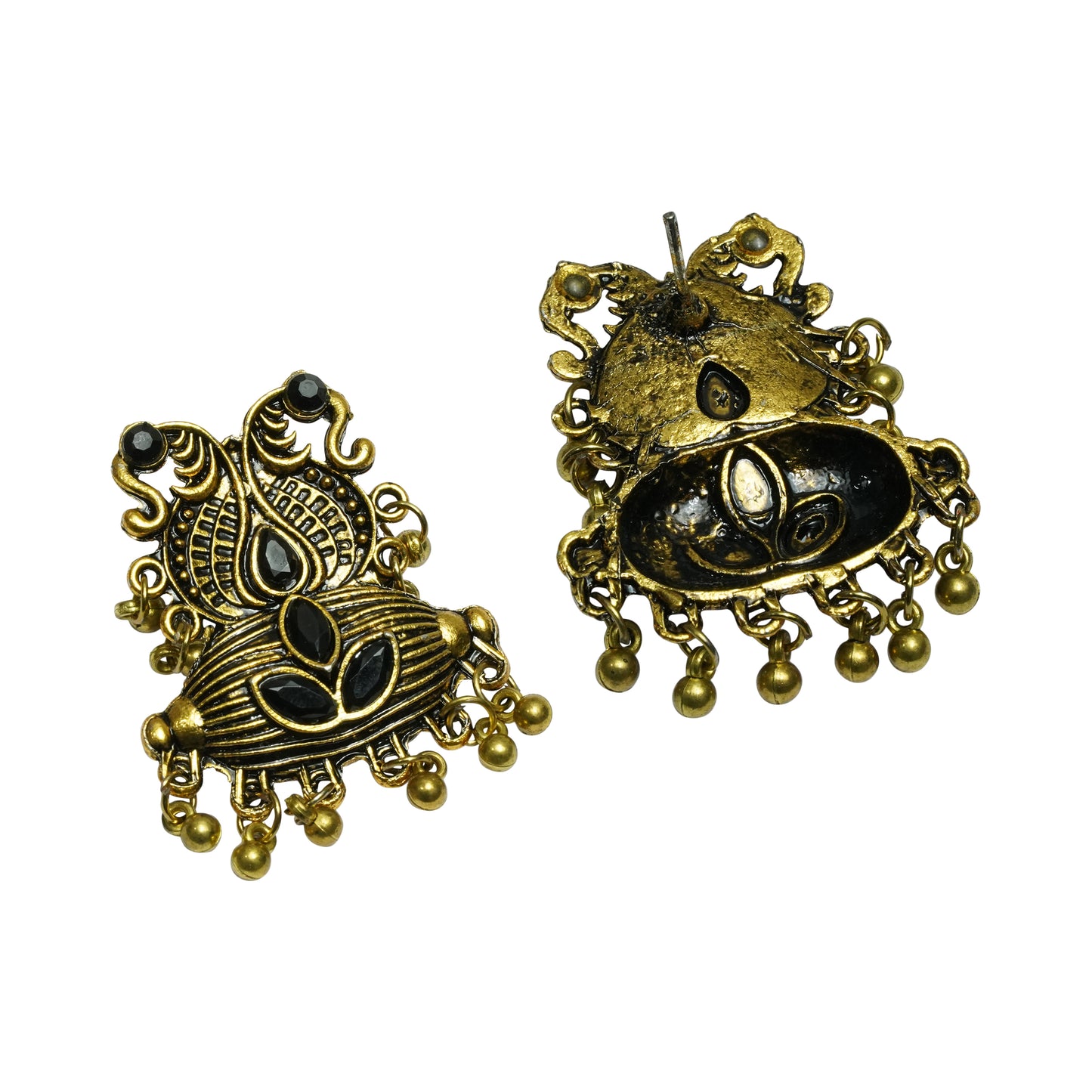 Black stone studded oxidised Earrings