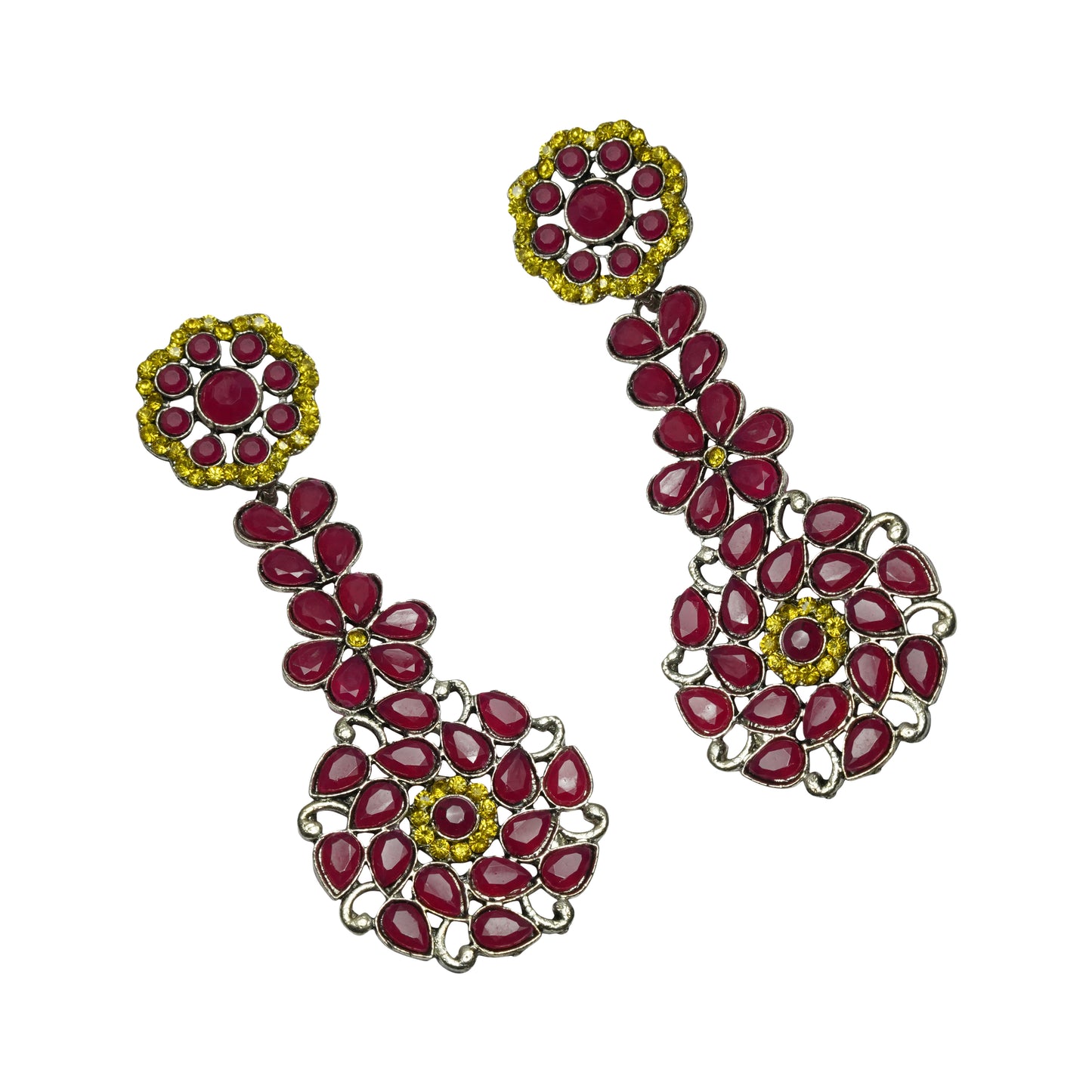 Blossom Cascade stone studded dangler earrings (Multicolored)