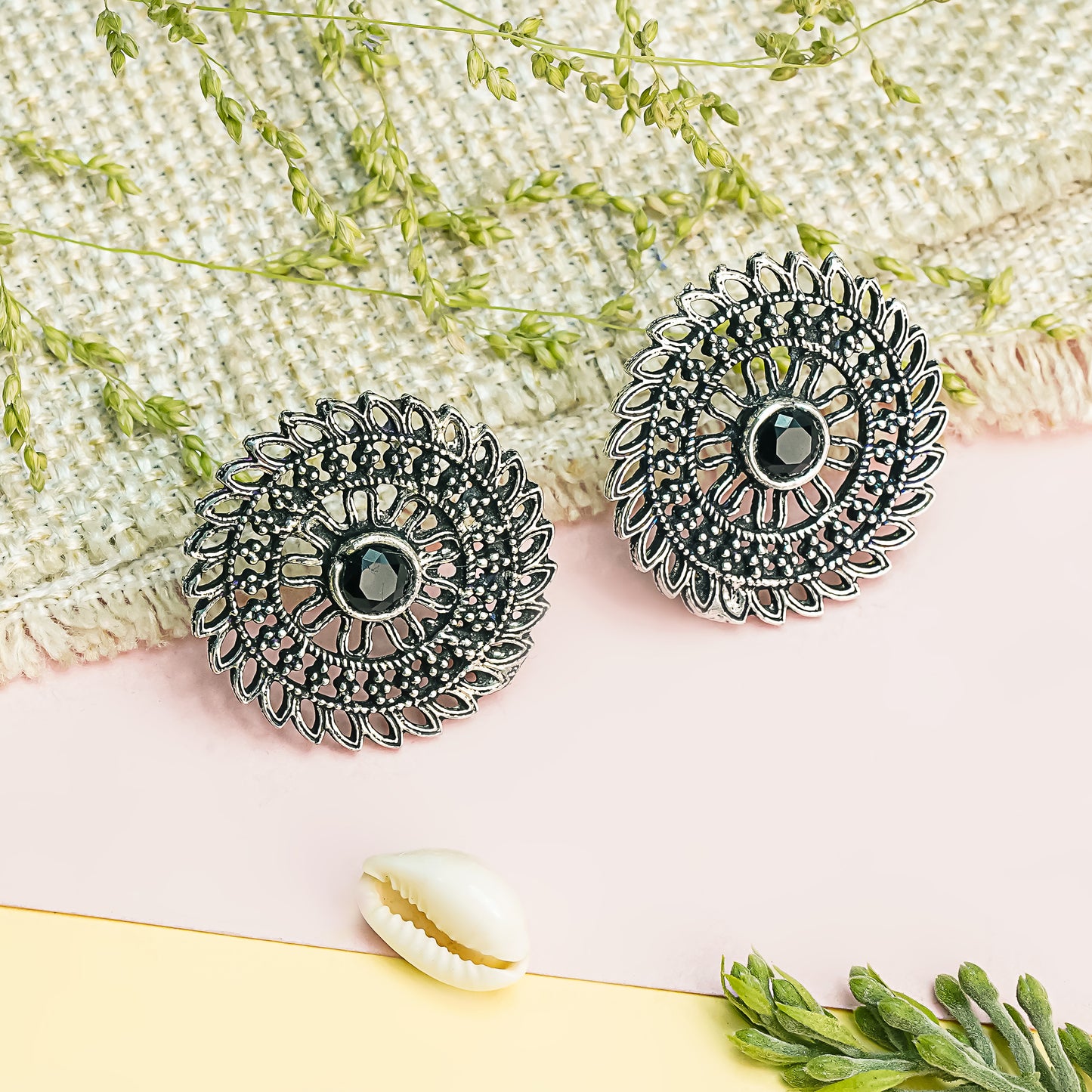 Black Stone Studded Beautiful Oxidised Studs