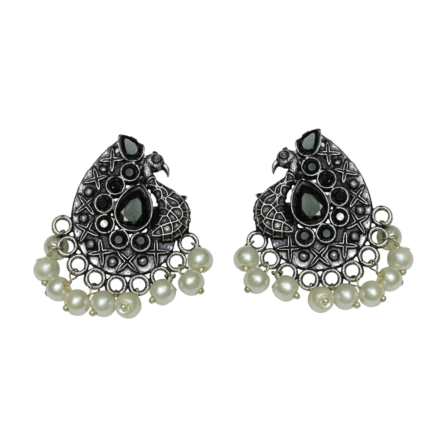 Peacock gem oxdized stud earrings (Black)