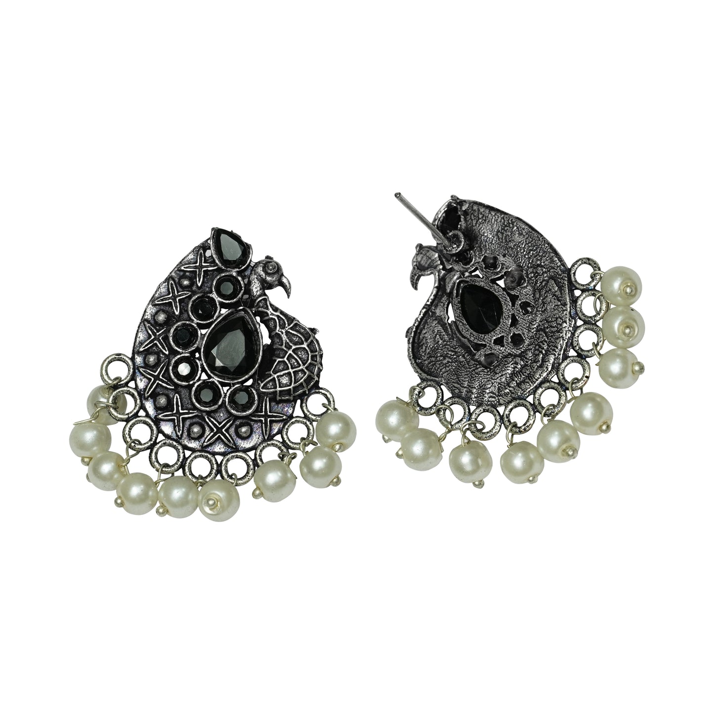 Peacock gem oxdized stud earrings (Black)