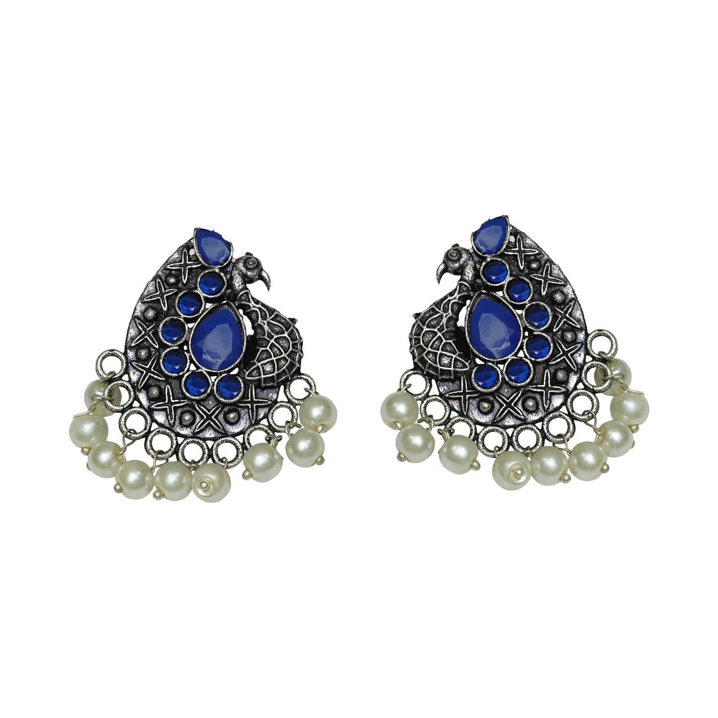 Peacock gem oxdized stud earrings (Blue)