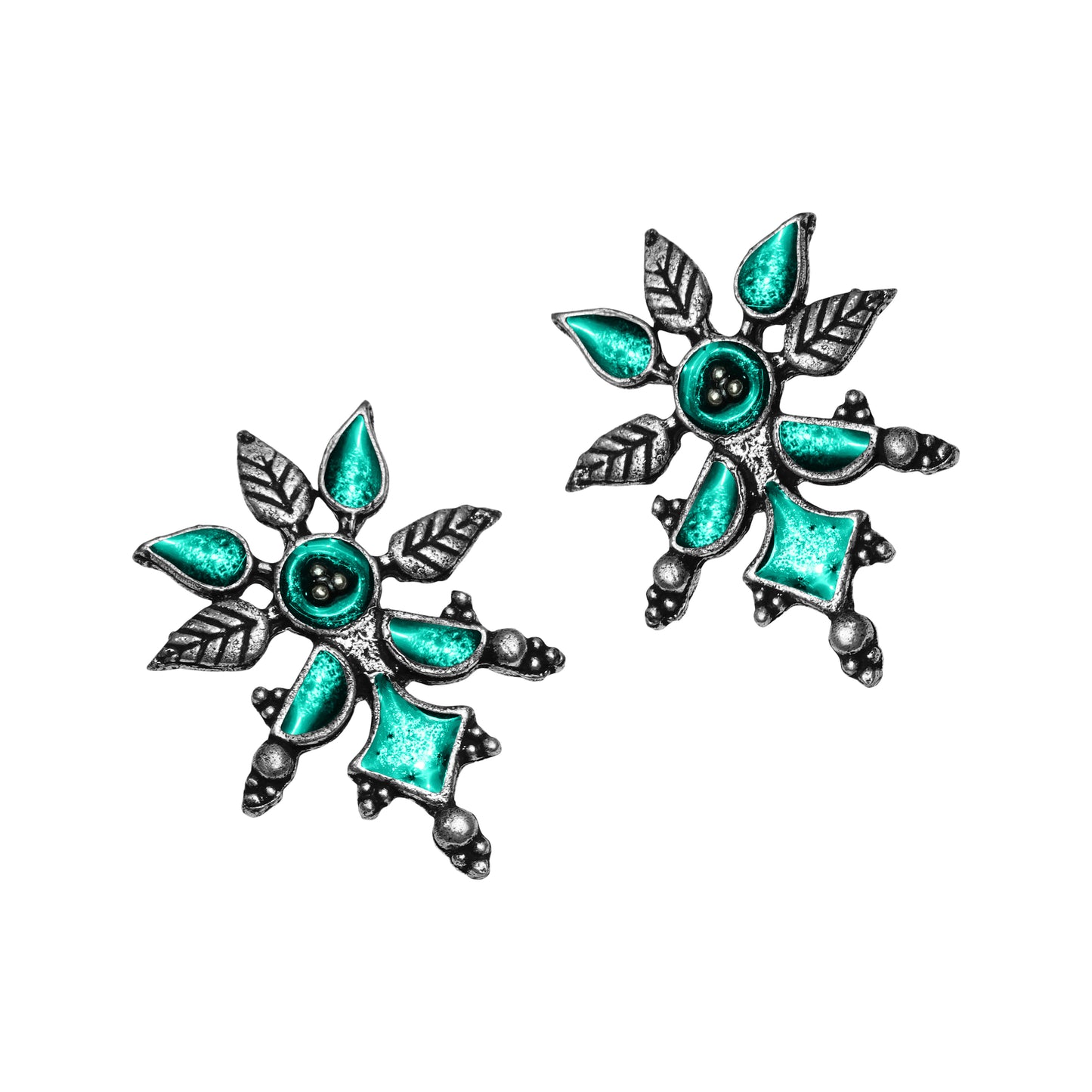 Multicolored Meenakari Oxidised Leaf Earrings