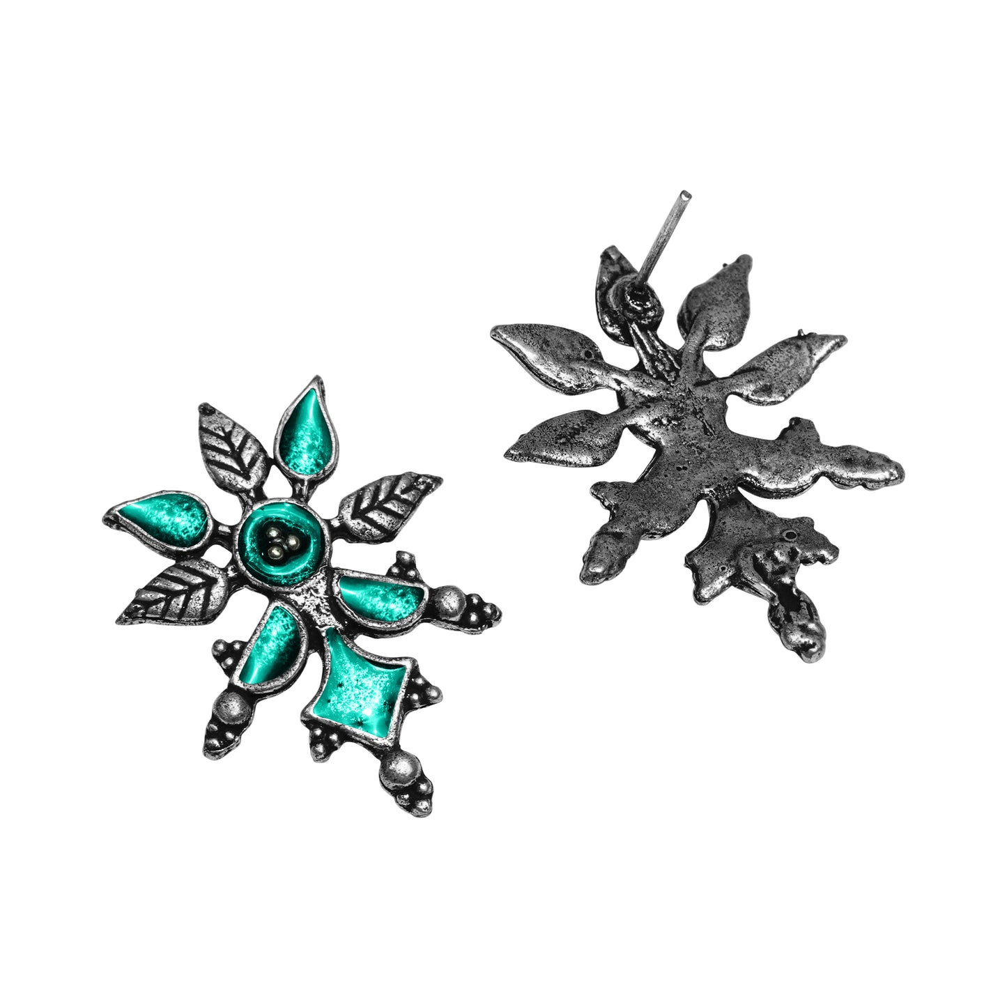 Multicolored Meenakari Oxidised Leaf Earrings
