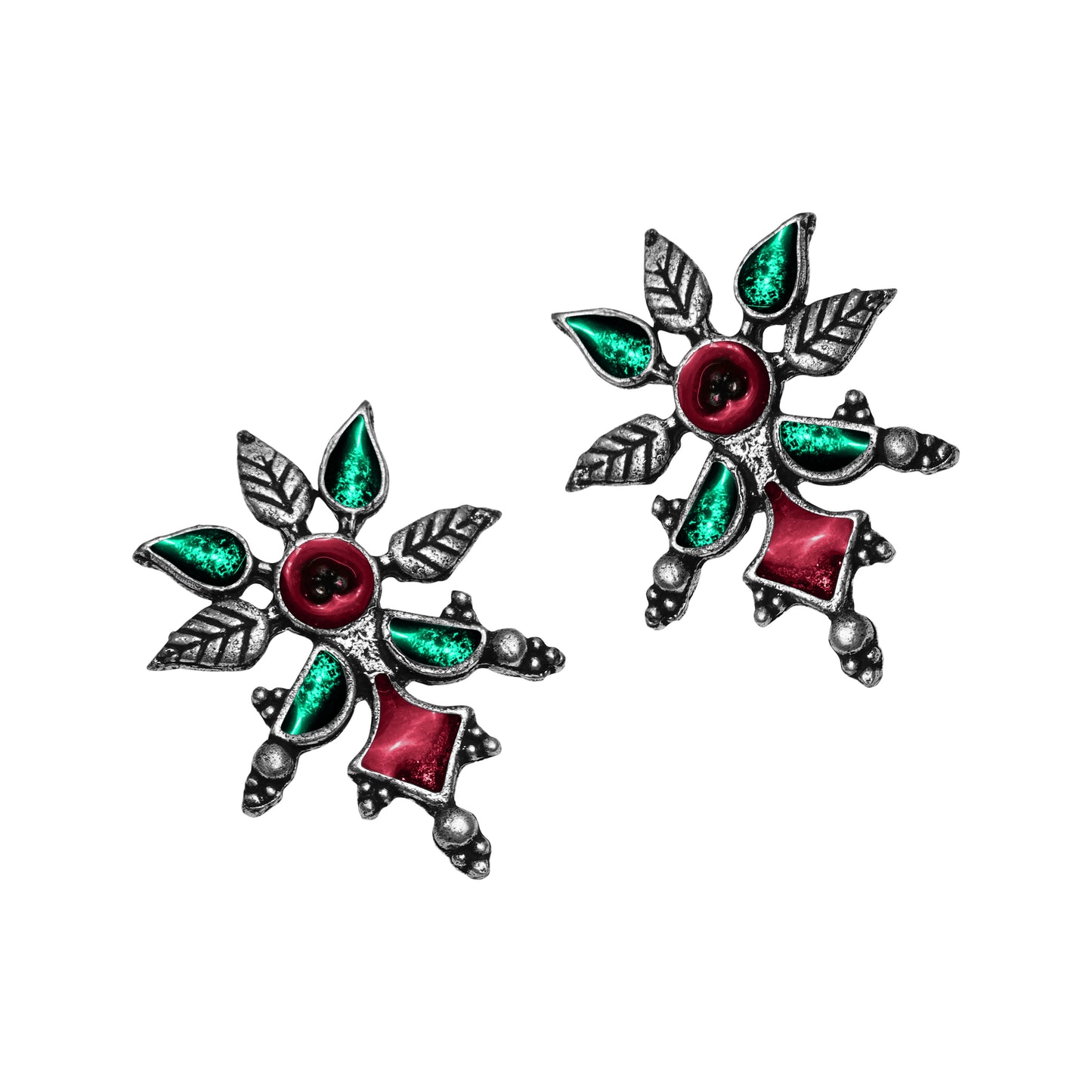 Multicolored Meenakari Oxidised Leaf Earrings