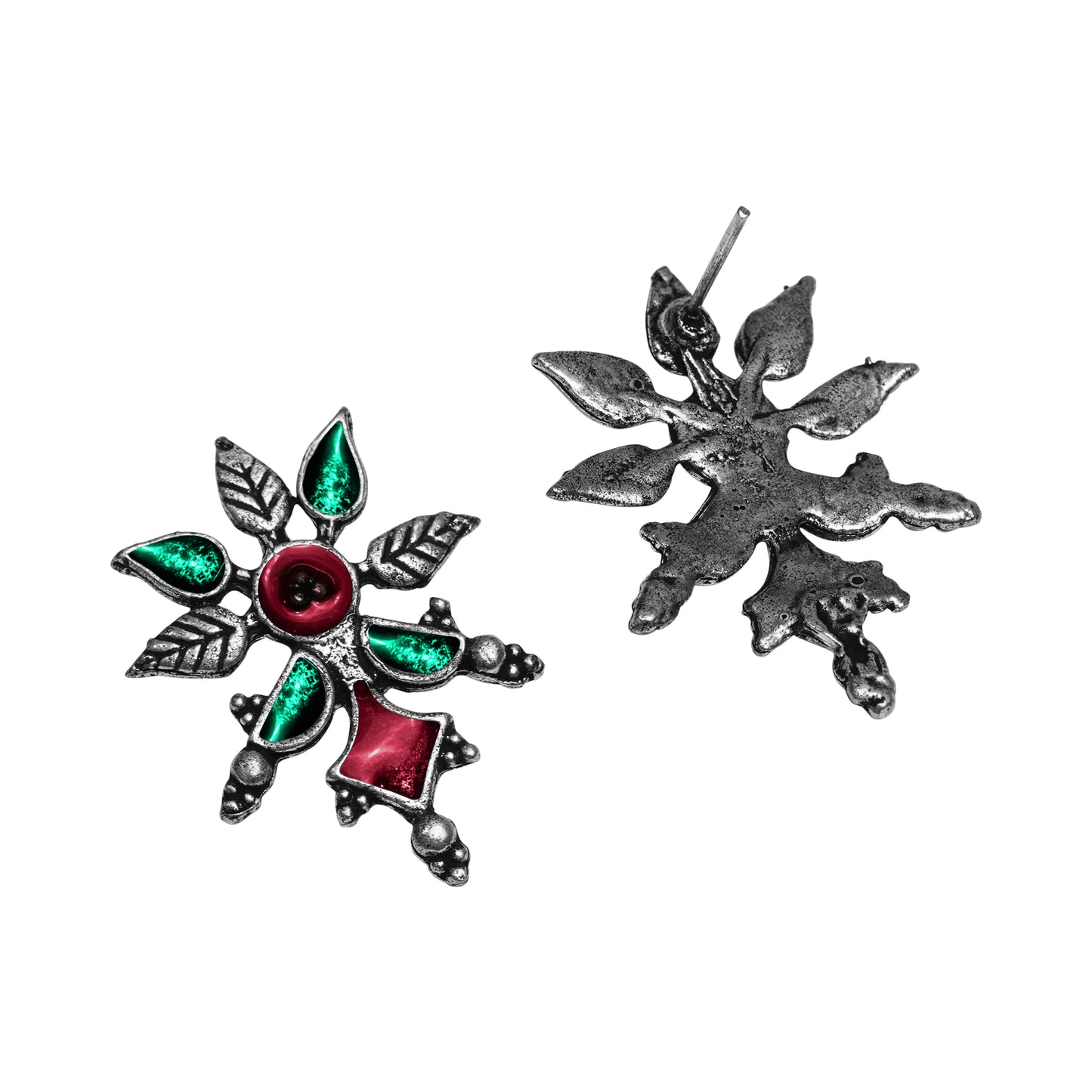 Multicolored Meenakari Oxidised Leaf Earrings