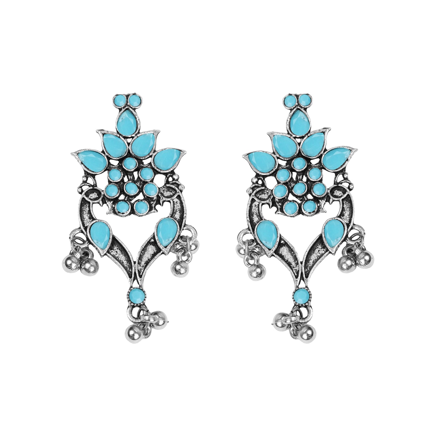 Sky Blue Stone Studded Oxidised Dangler Earrings