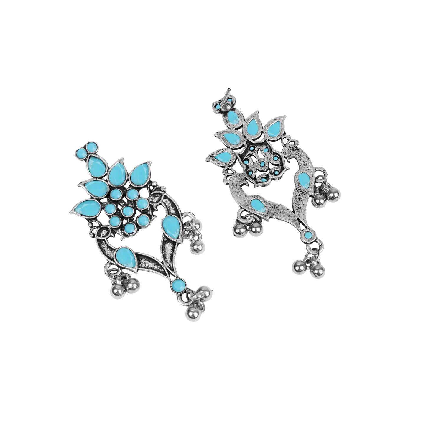 Sky Blue Stone Studded Oxidised Dangler Earrings