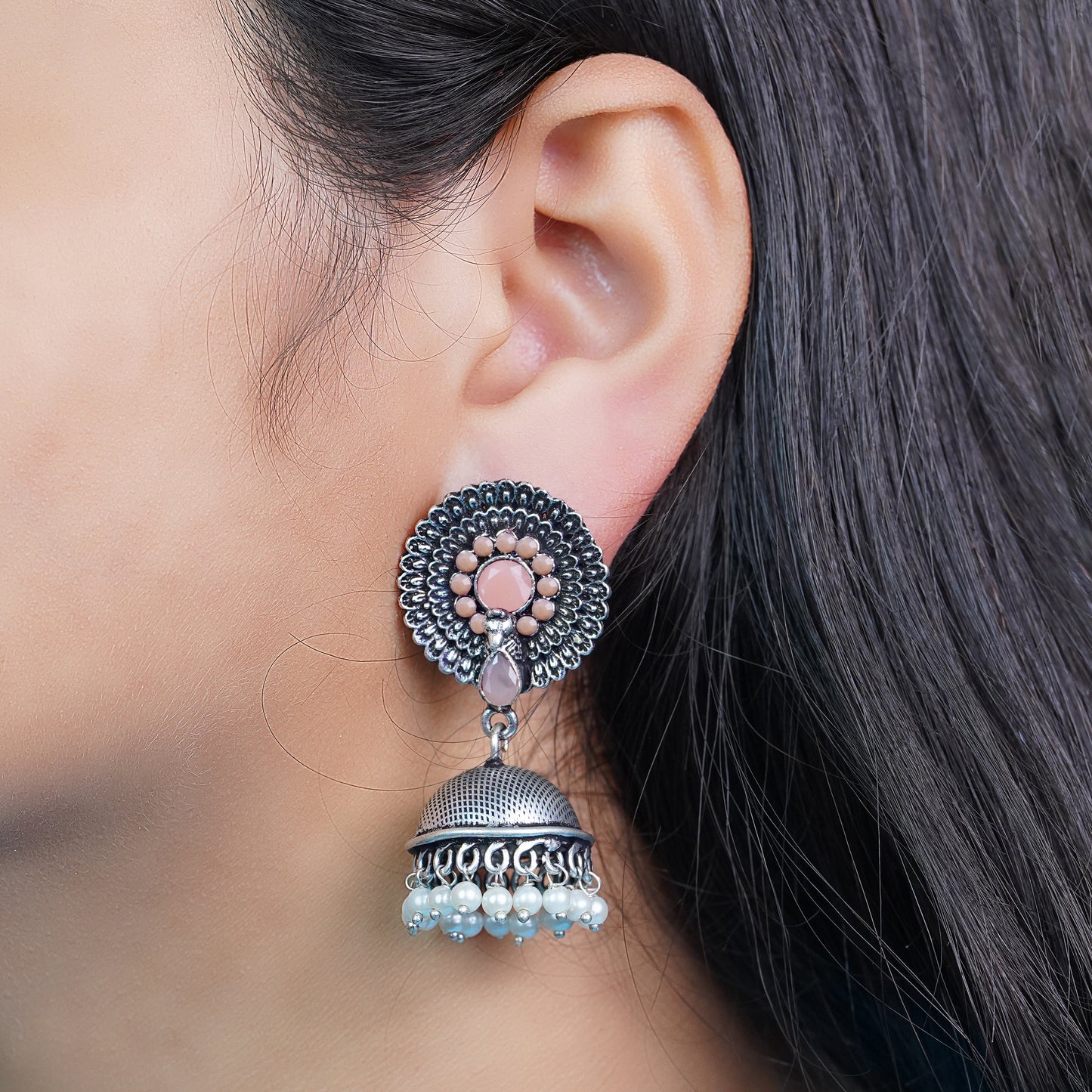 Evergreen jhumka earrings (Light Orange)
