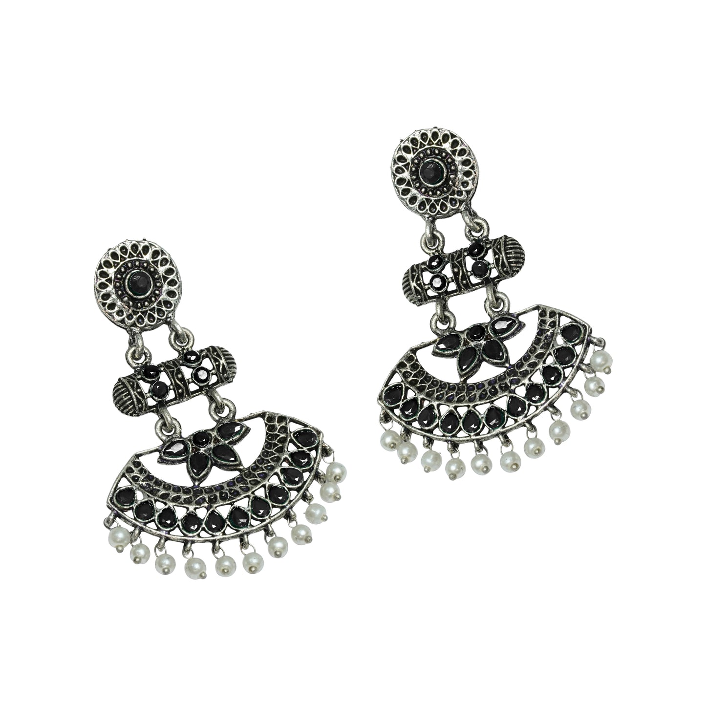Pearl Cacade stone studded dangler earrings (Light Orange)