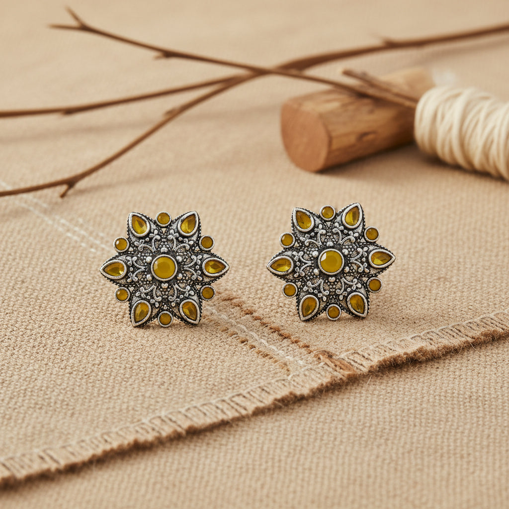 flower-alpana stud earrings (Yellow)