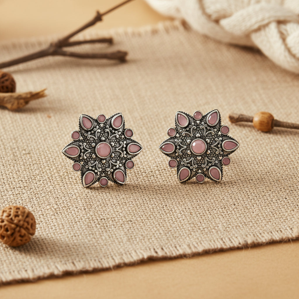 flower-alpana stud earrings (Baby Pink)