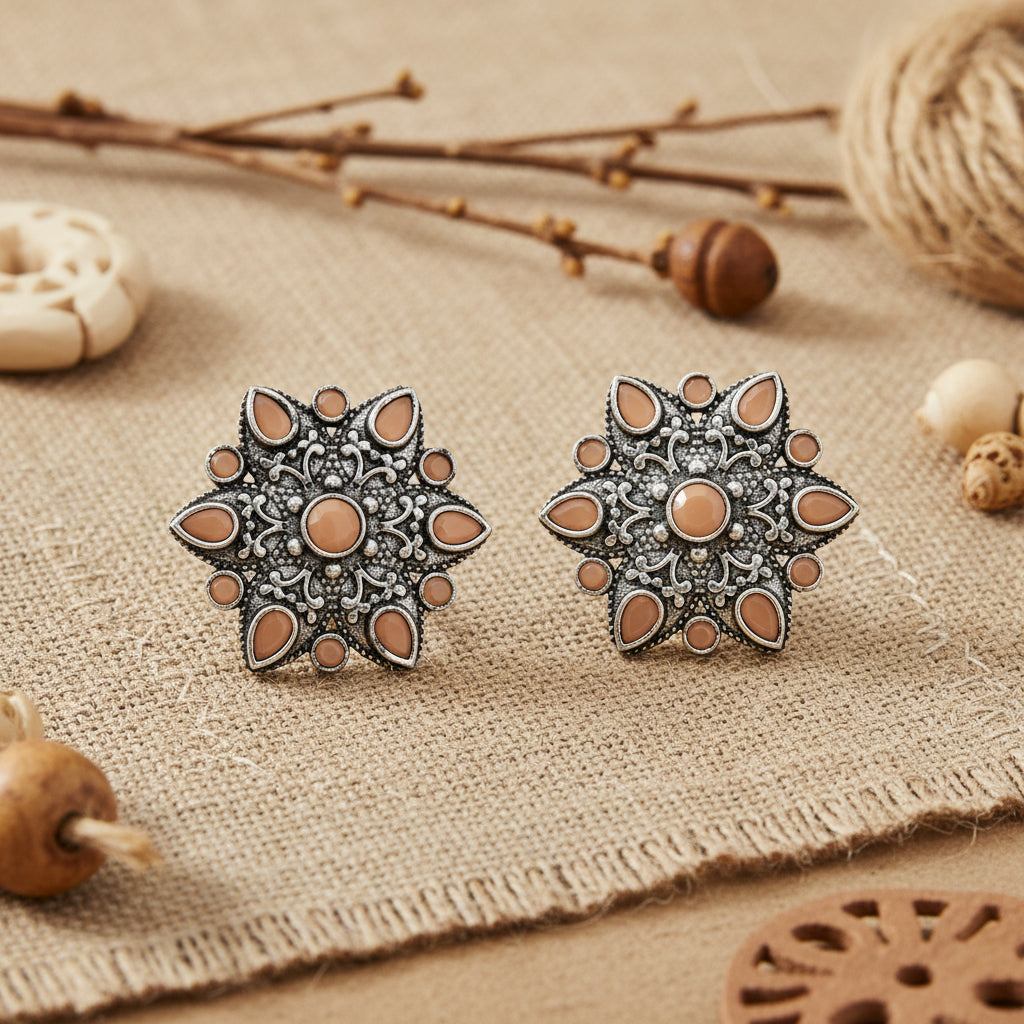 flower-alpana stud earrings (Light Orange)