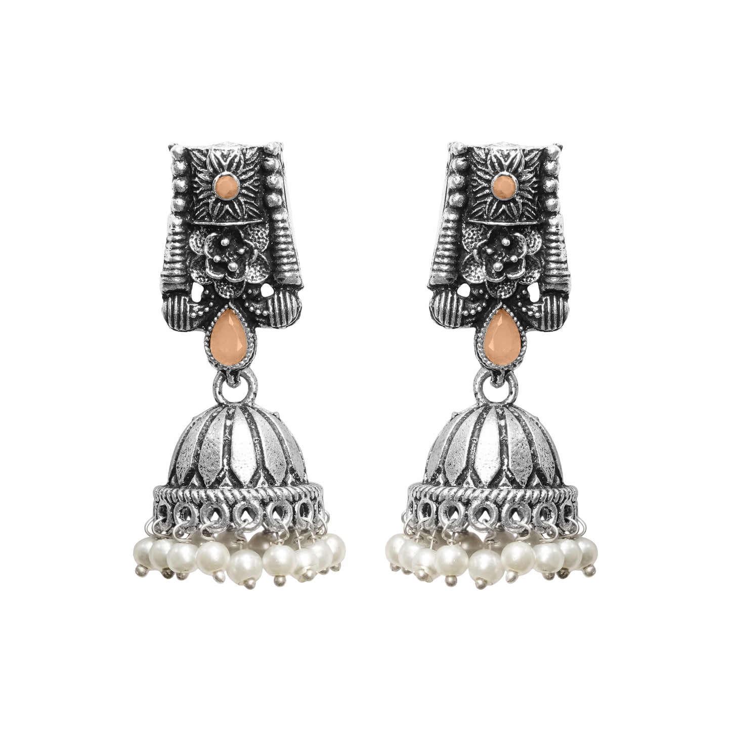 Temple bells jhumki earrings (Light Orange)