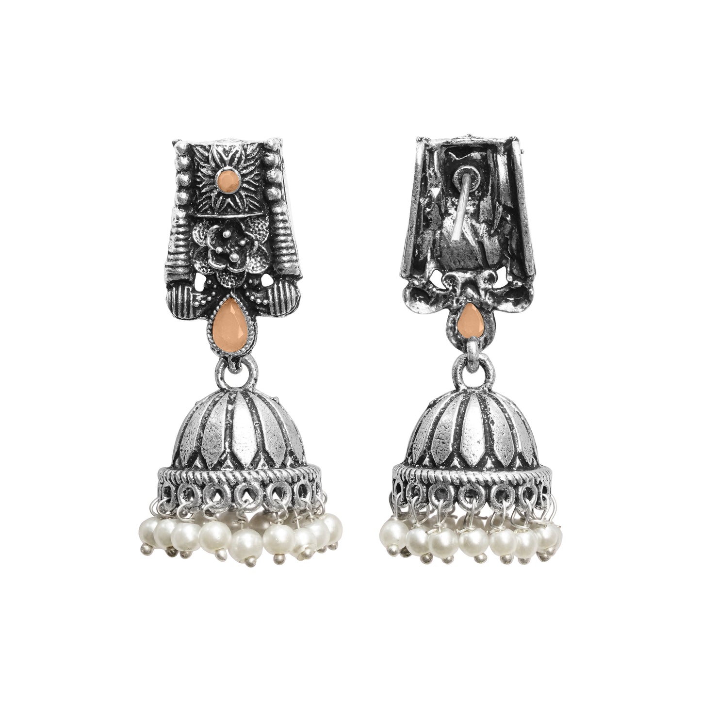Temple bells jhumki earrings (Light Orange)