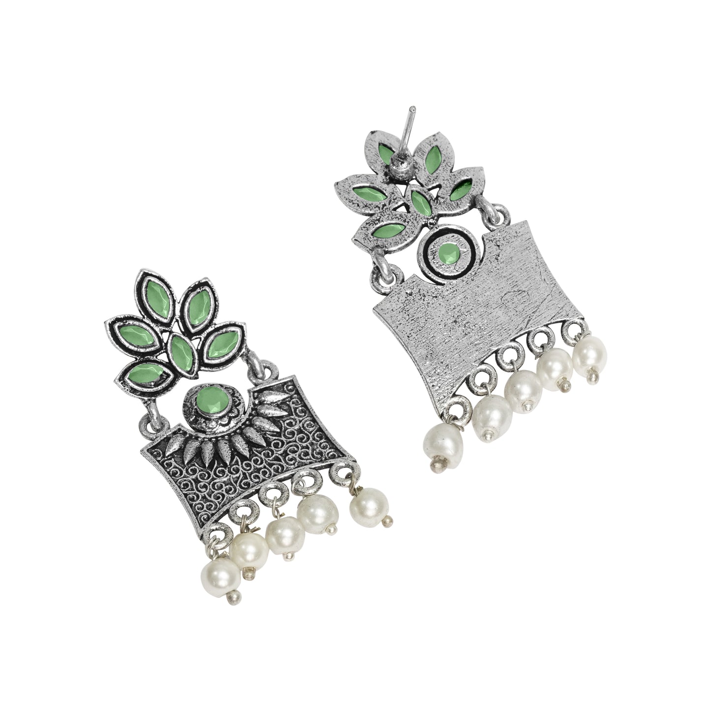 Flora-Aura stone studded dangler earrings (Pista)