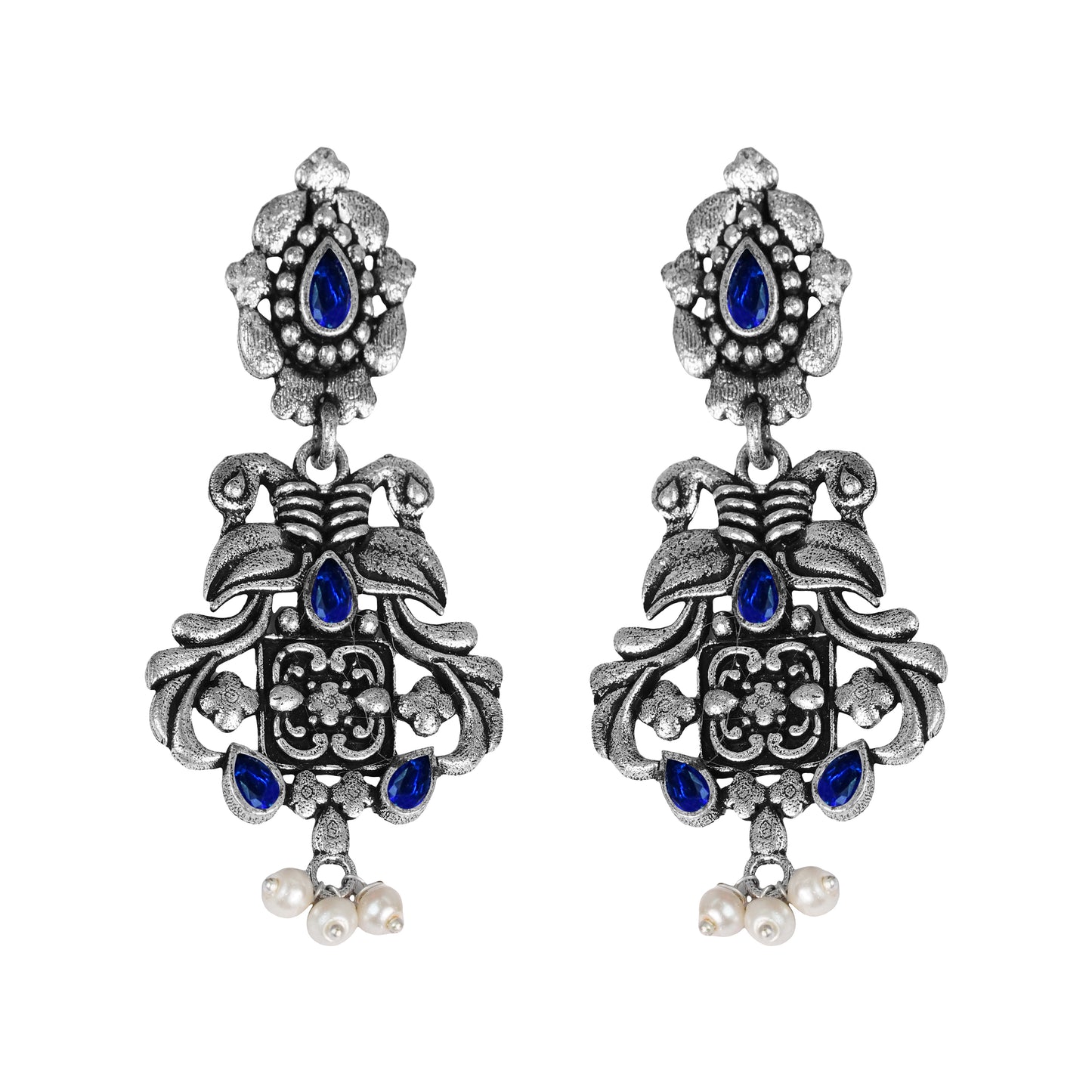 Feathered Grace dangler earrings (Blue)