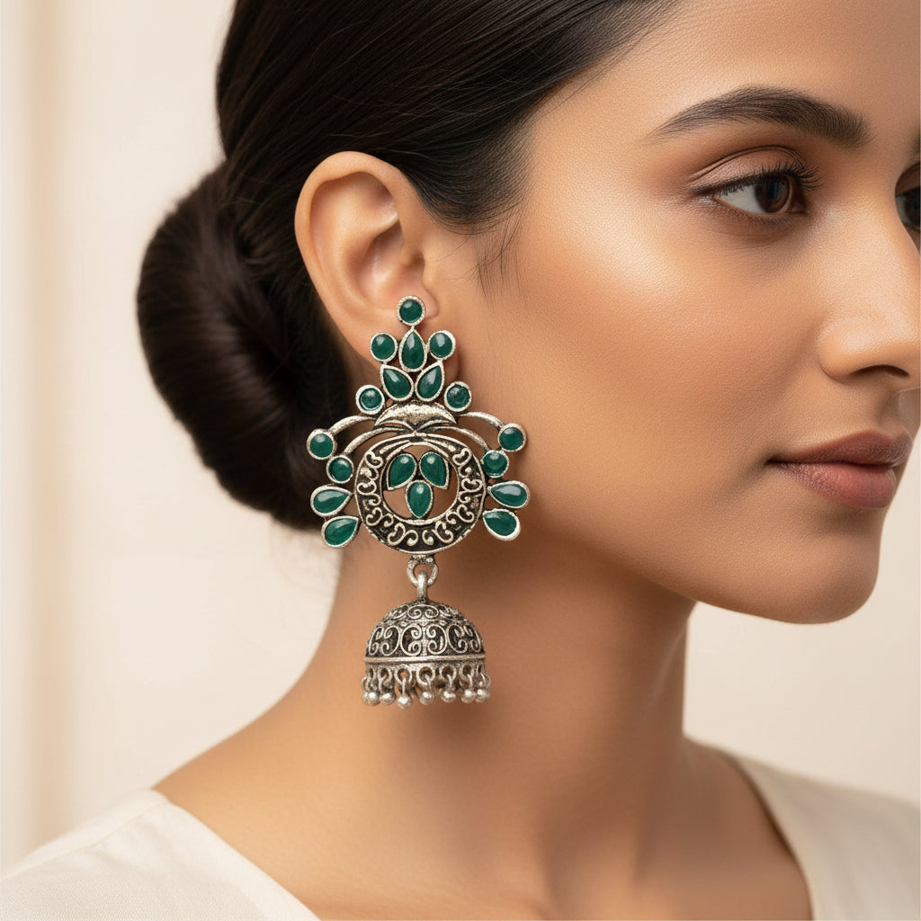 Mughal majesty jhumka earrings (Multicolored)
