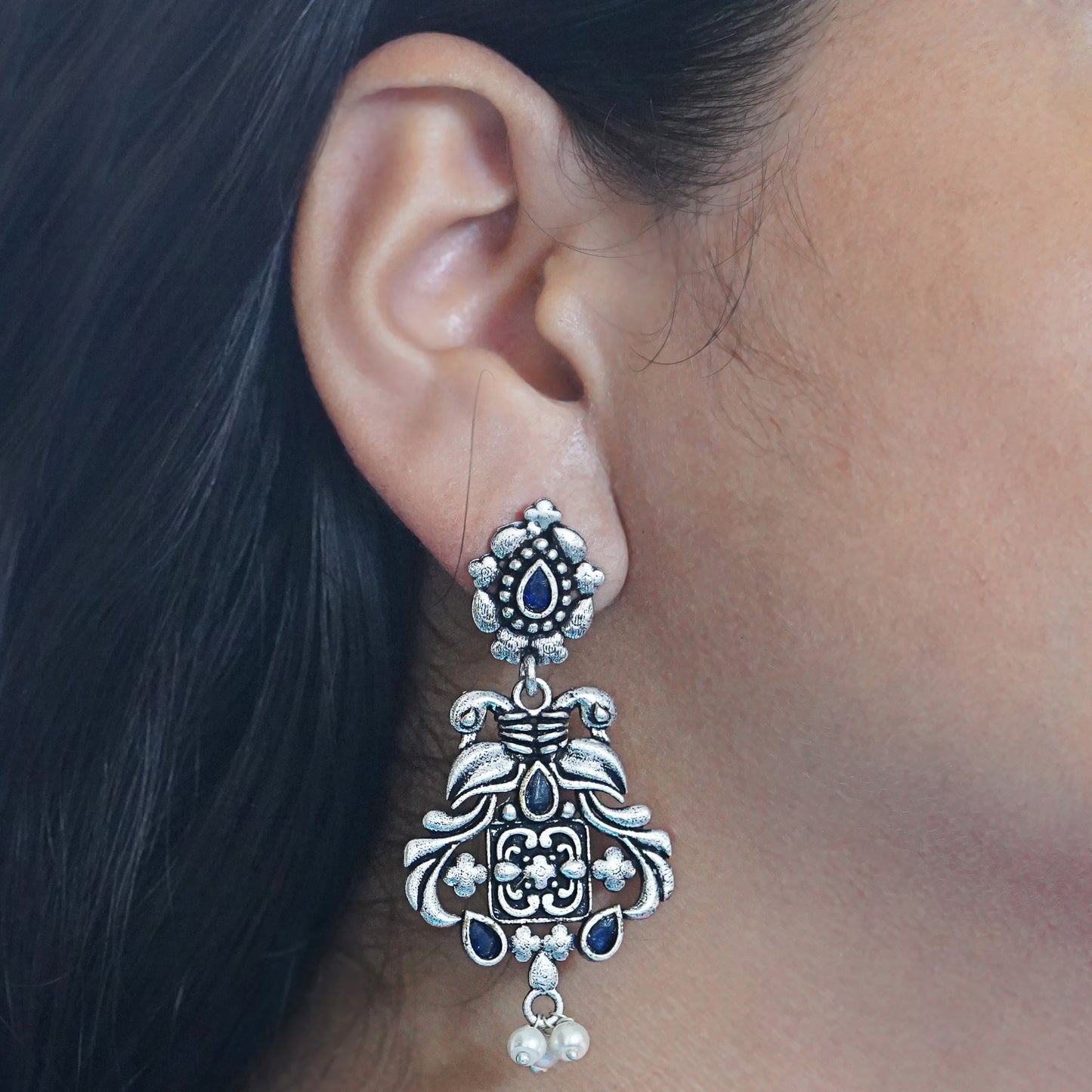Feathered Grace dangler earrings (Blue)
