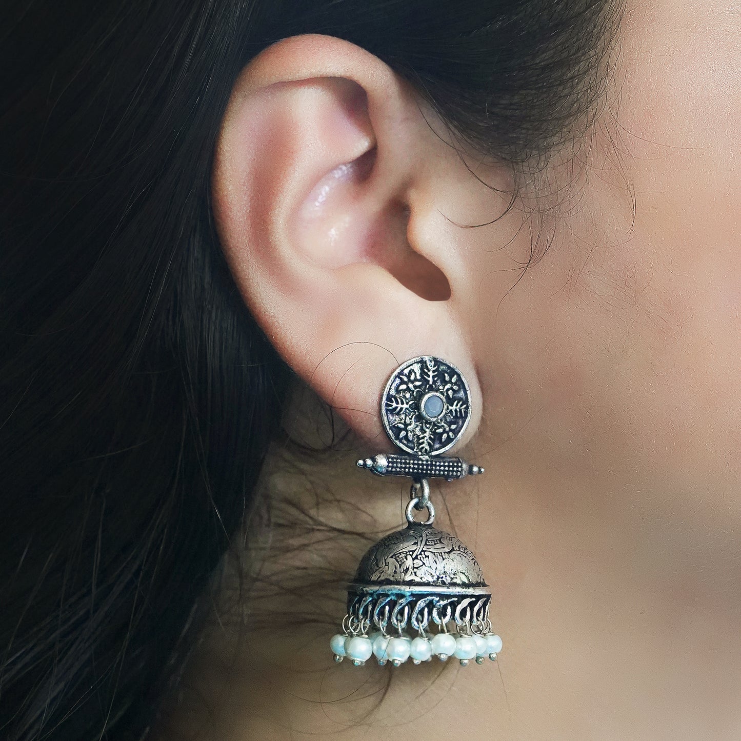 Charmbell jhumka earrings (Grey)