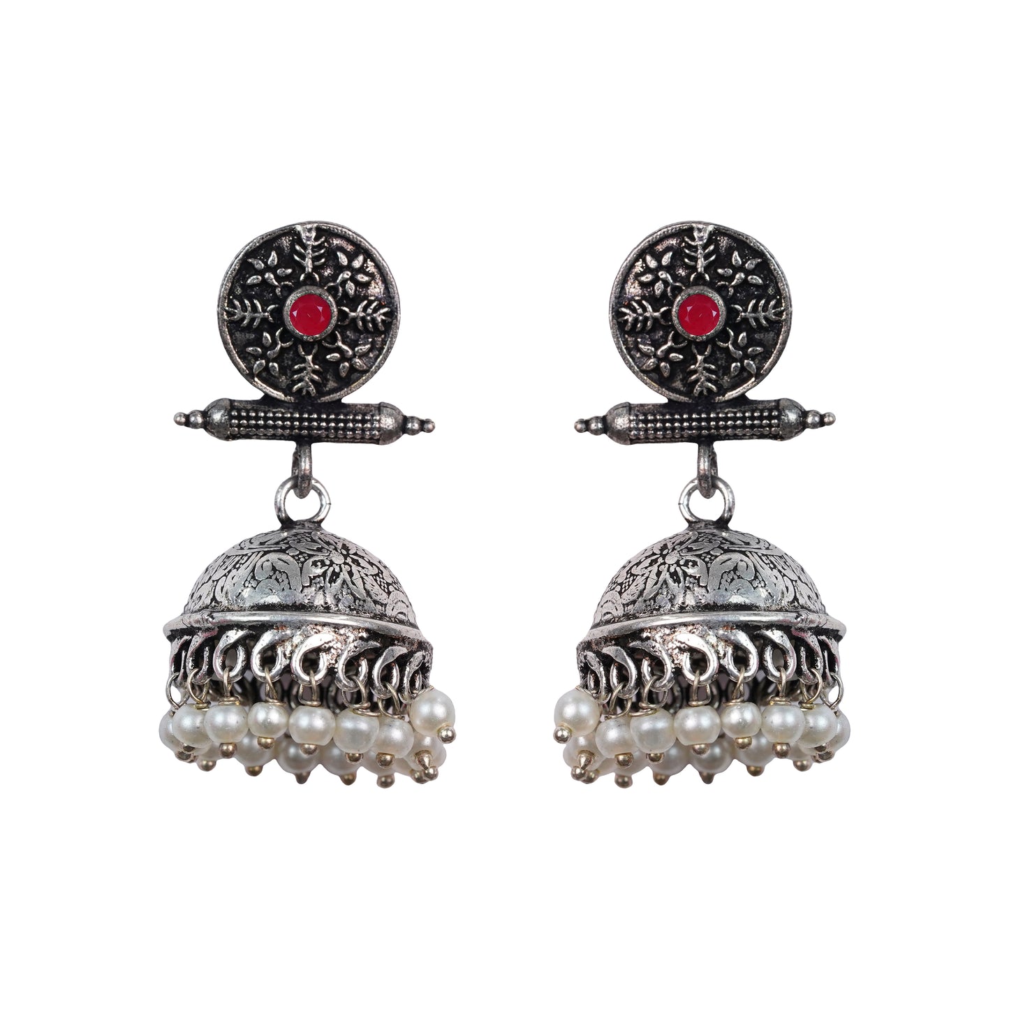Charmbell jhumka earrings (Dark Red)