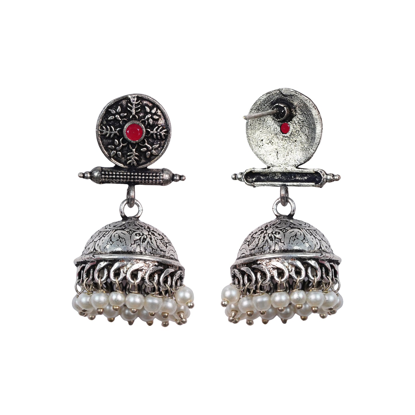 Charmbell jhumka earrings (Dark Red)