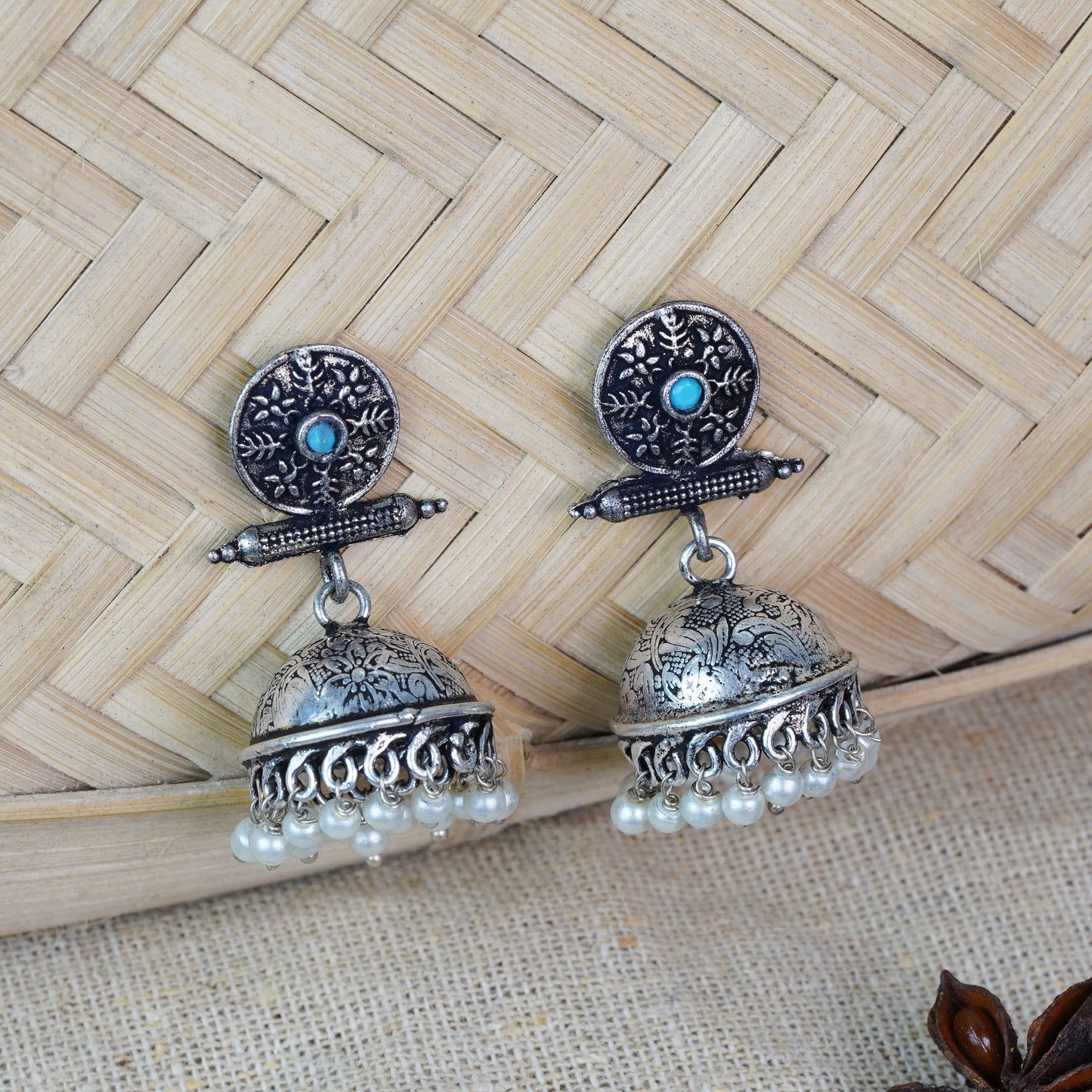 Charmbell jhumka earrings (Sky Blue)