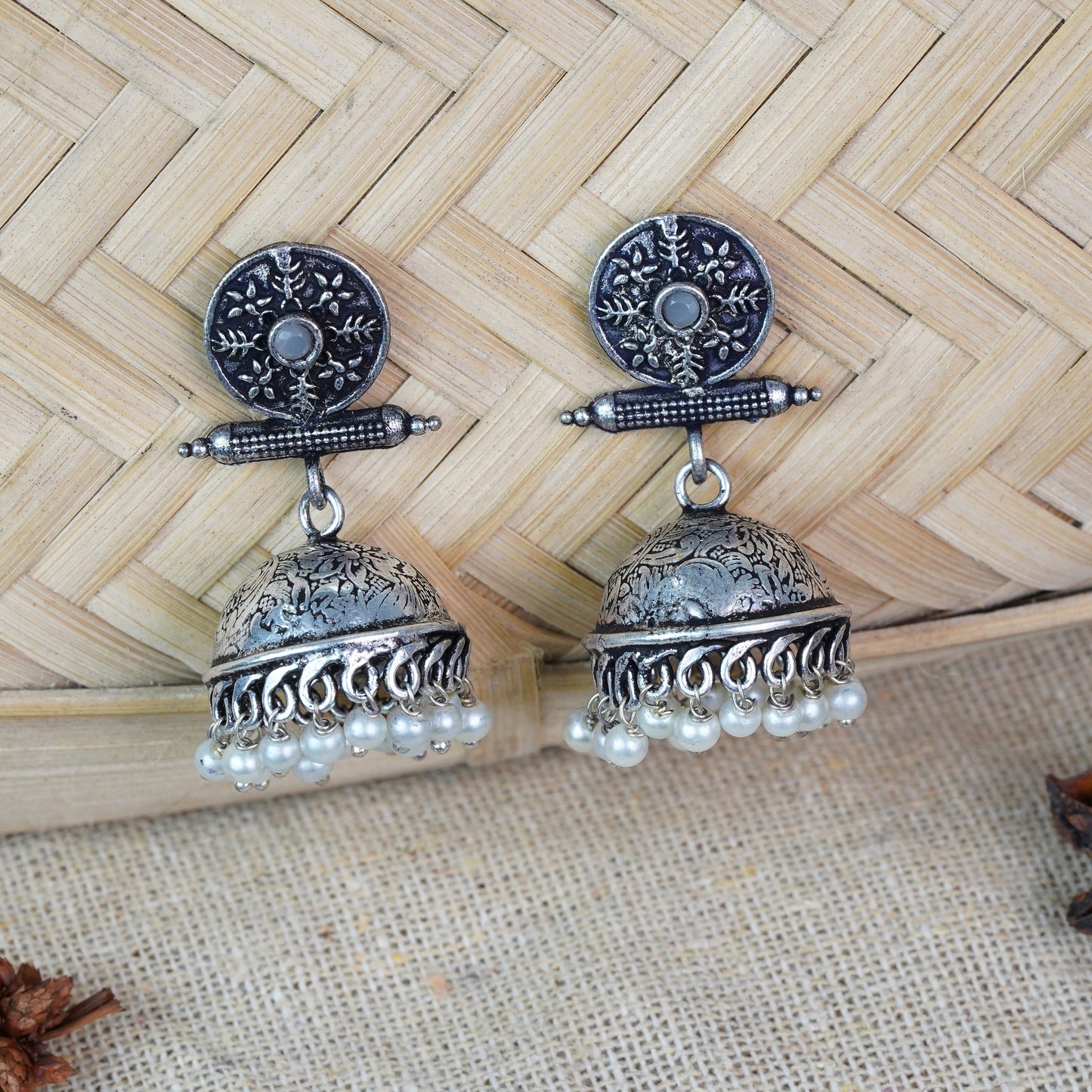 Charmbell jhumka earrings (Grey)