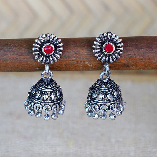 Garden gorgeousness Jhumki arrings (Dark Red)