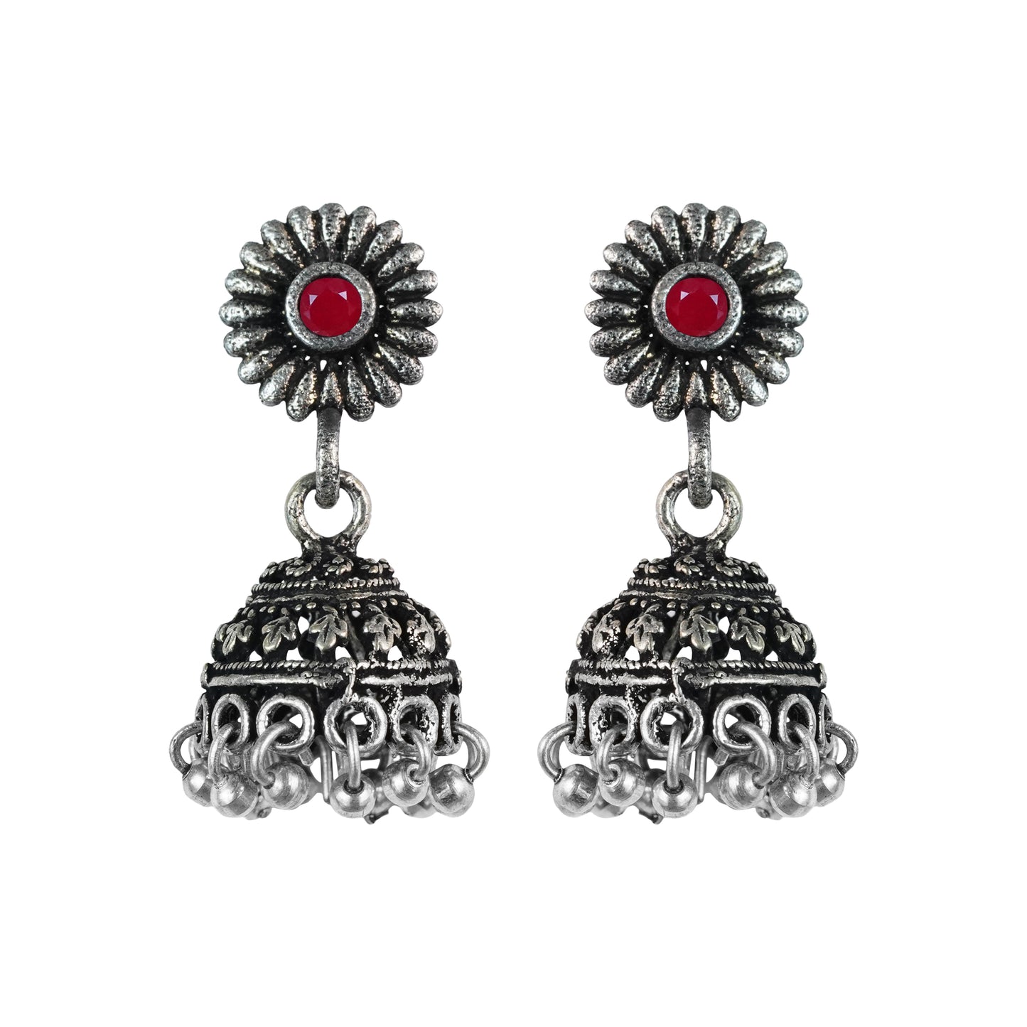 Garden gorgeousness Jhumki arrings (Dark Red)
