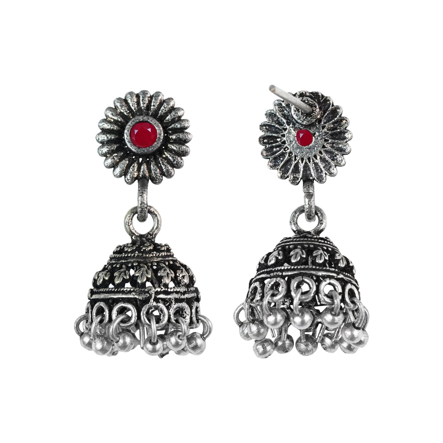 Garden gorgeousness Jhumki arrings (Dark Red)