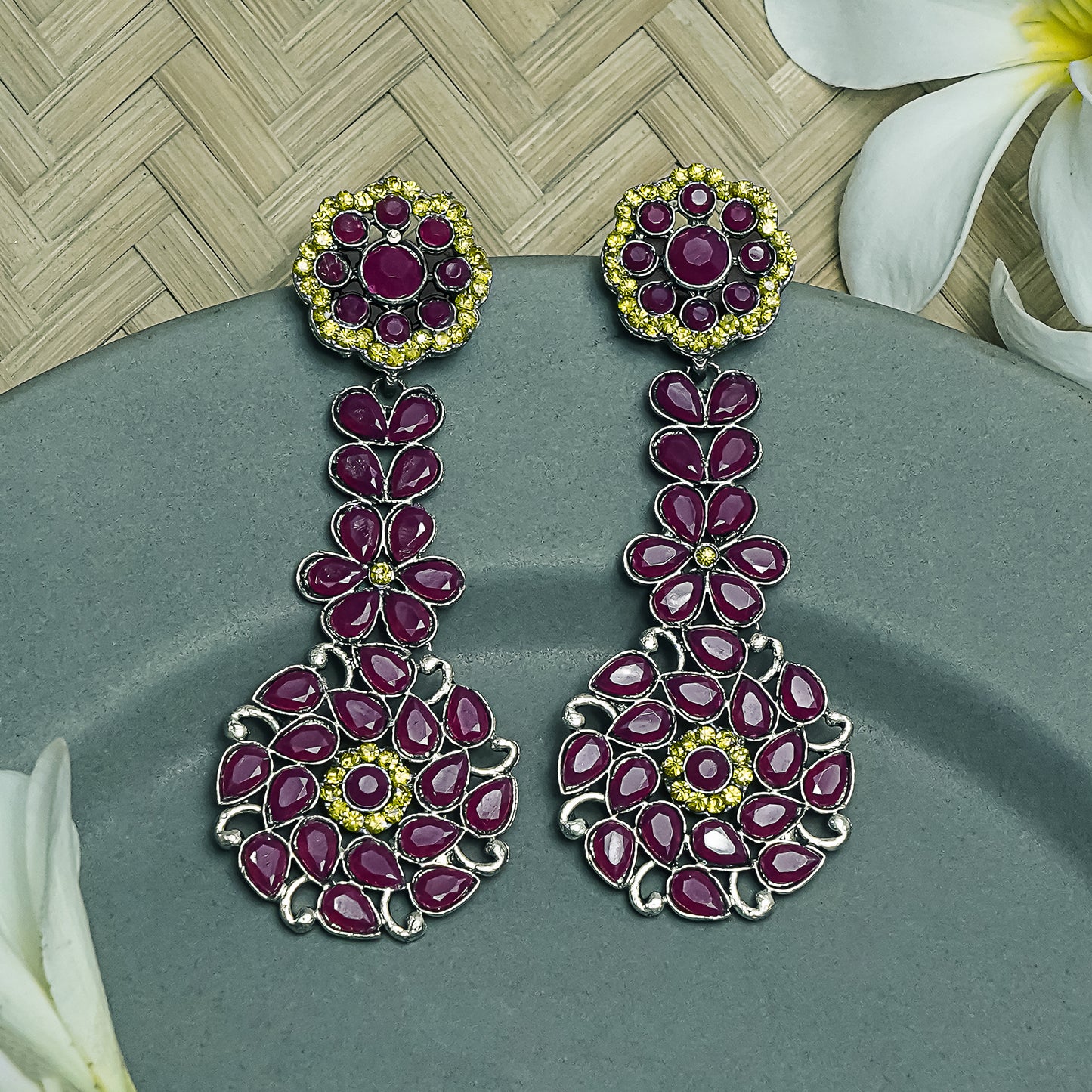 Blossom Cascade stone studded dangler earrings (Multicolored)