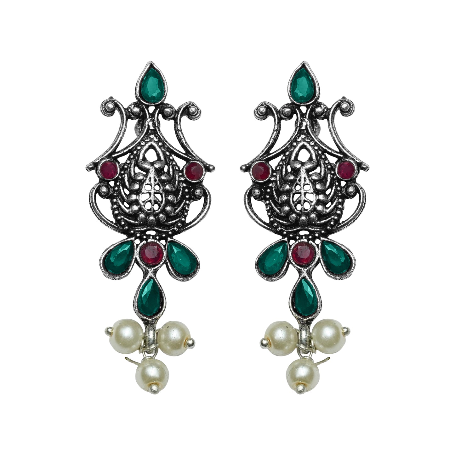 Multi colored Stone Studded Tiny Earrings With Hanging Pearls
