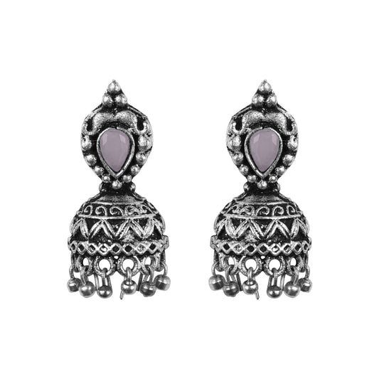 Jharokha stone studded jhumki earring (Grey)