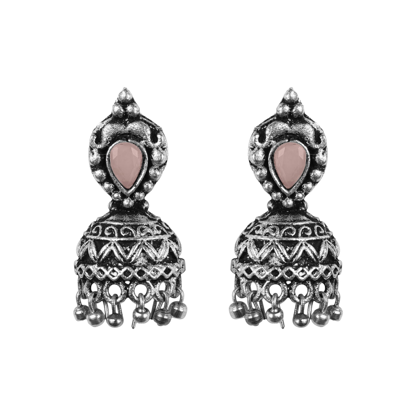Jharokha stone studded jhumki earring (Light Orange)