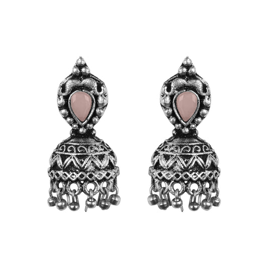 Jharokha stone studded jhumki earring (Light Orange)