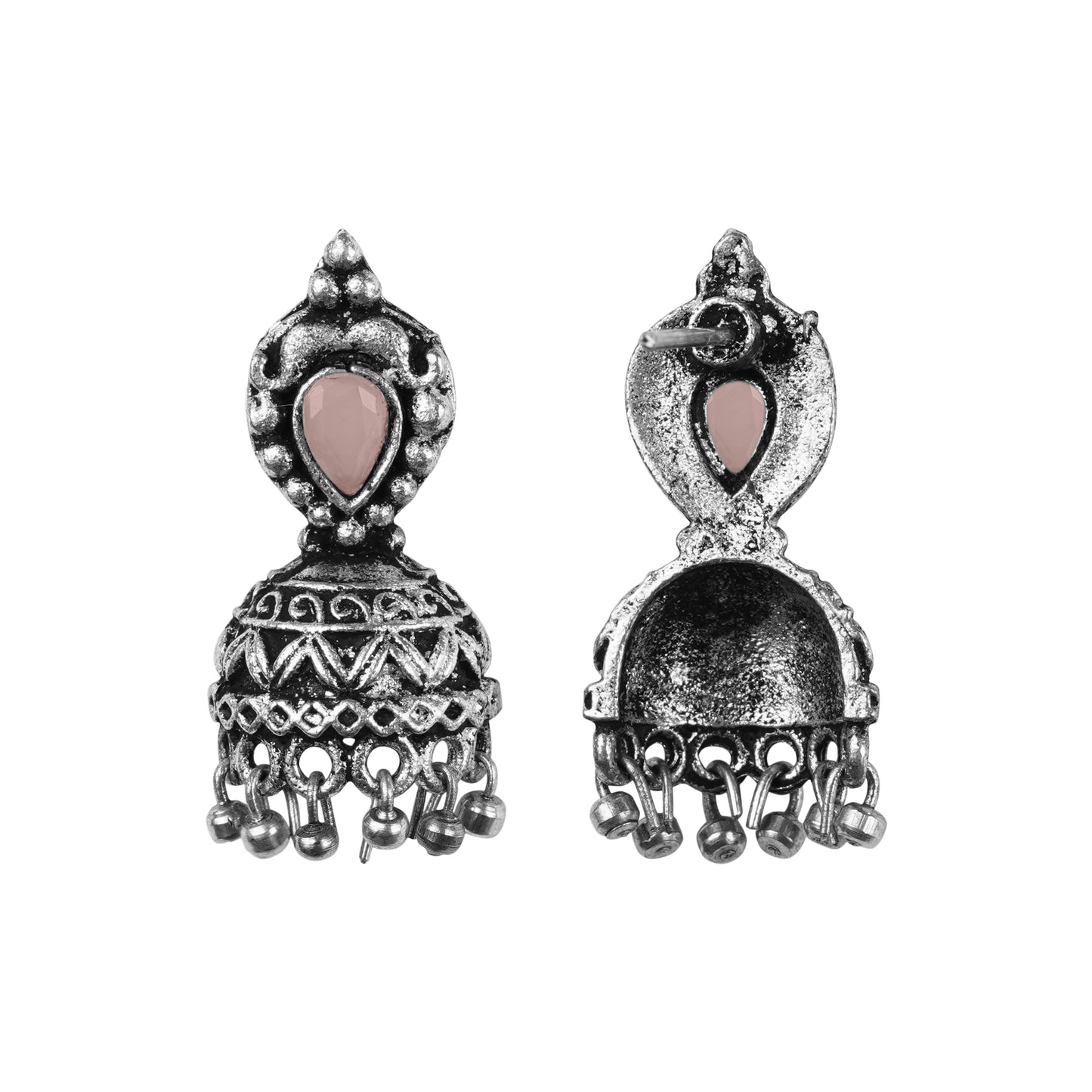 Jharokha stone studded jhumki earring (Light Orange)