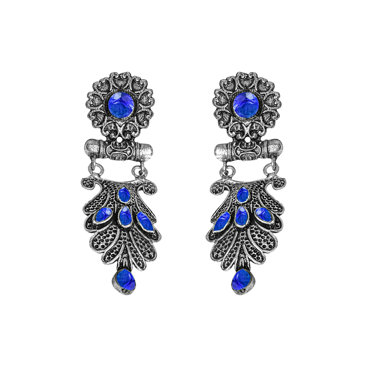 Swirly stone studded dangler earring (Blue)