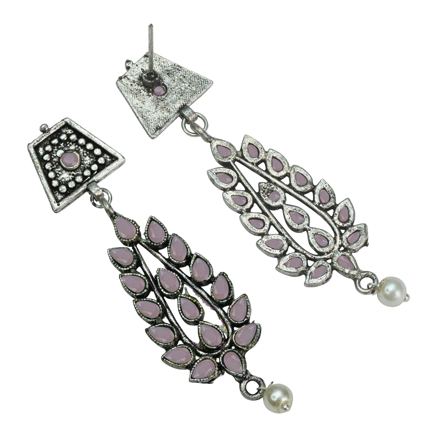 Precious Petal stone studded dangler earring (Baby Pink)