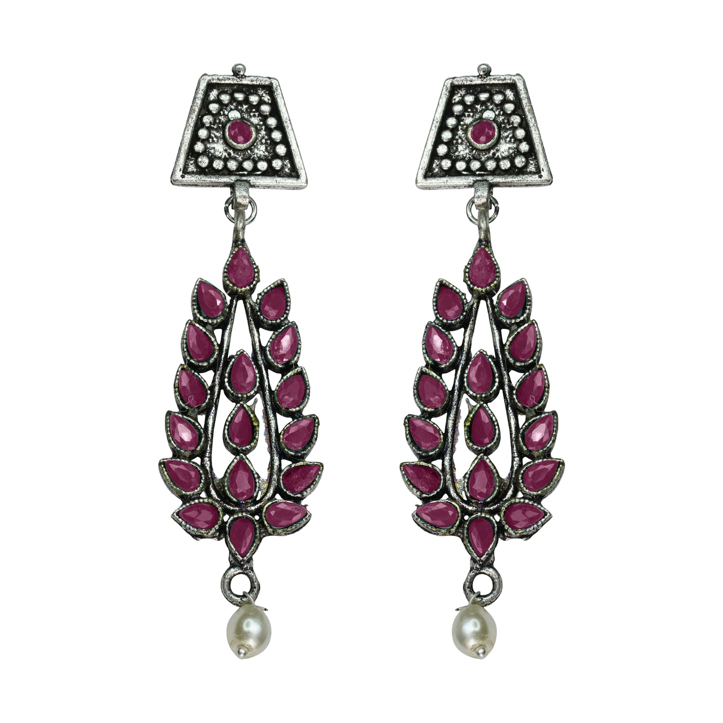 Precious Petal stone studded dangler earring (Red)