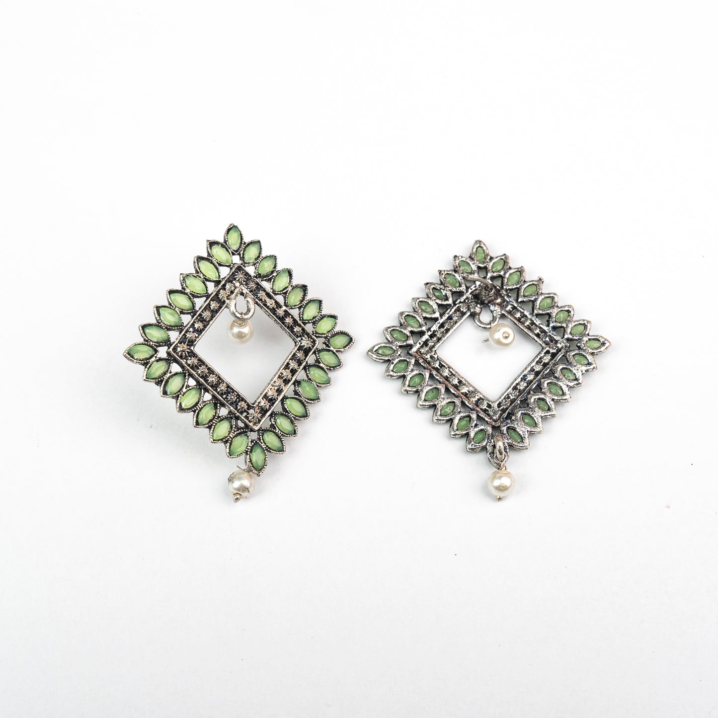 Pista Stone Studded Square German Silver Earrings