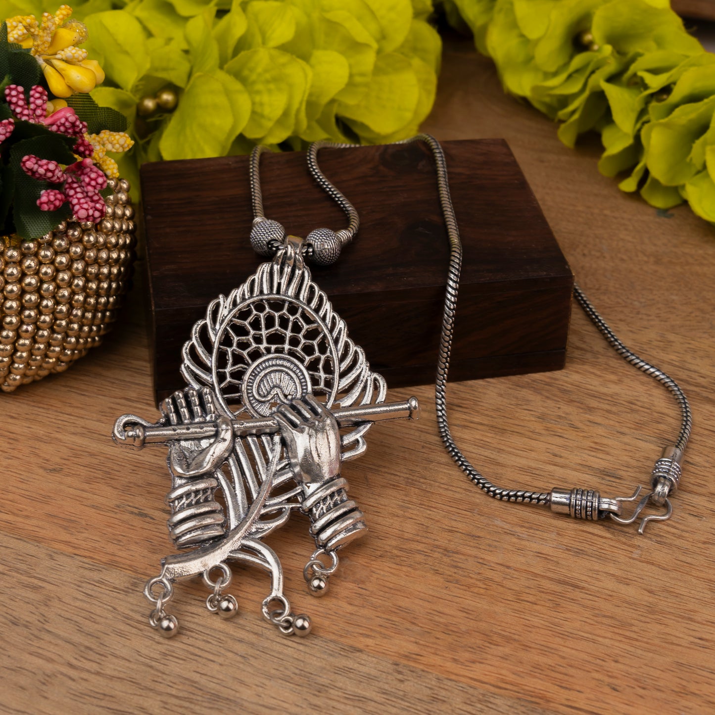 Sacred symphony oxidised chain neckpiece (Silver)