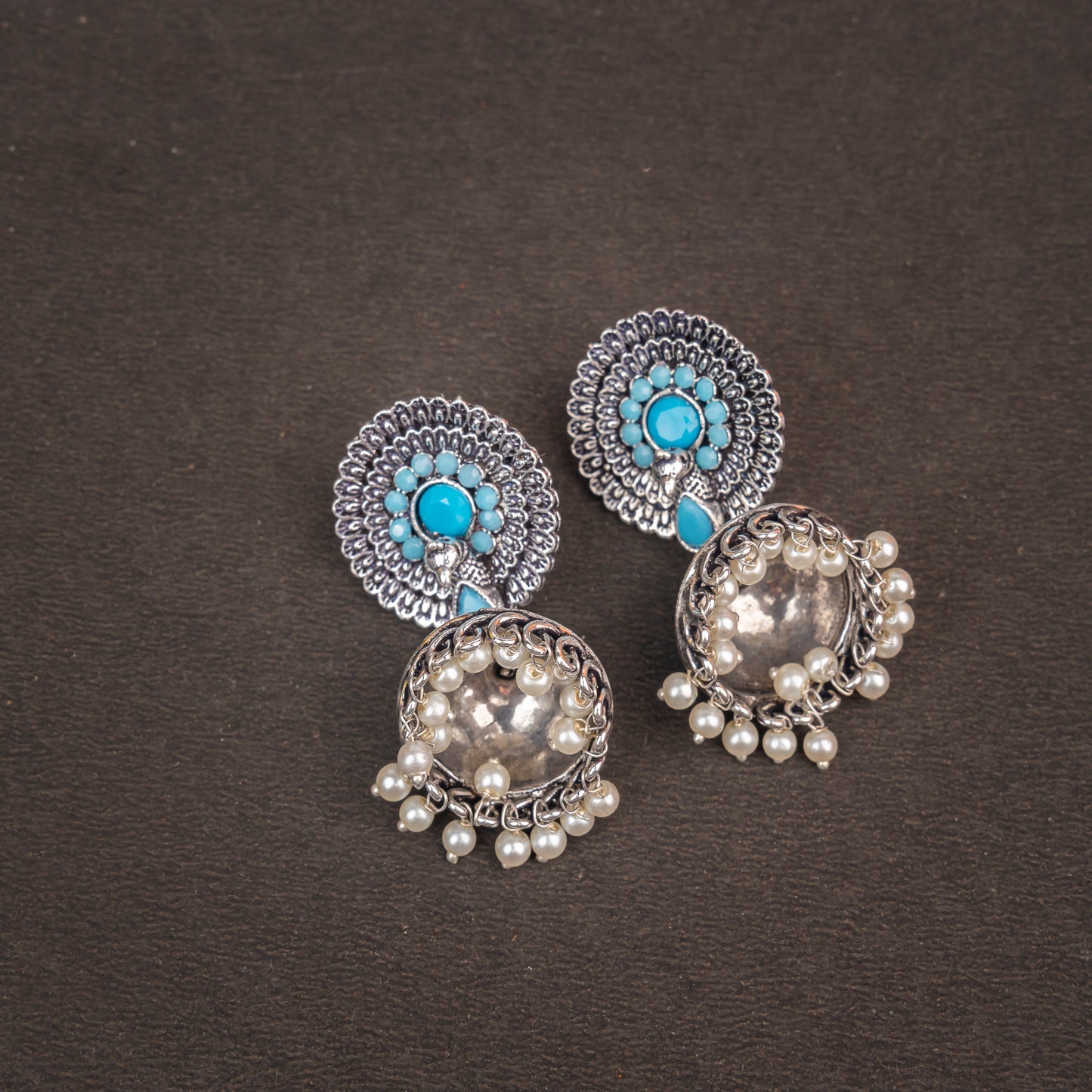 Evergreen jhumka earrings (Sky Blue)