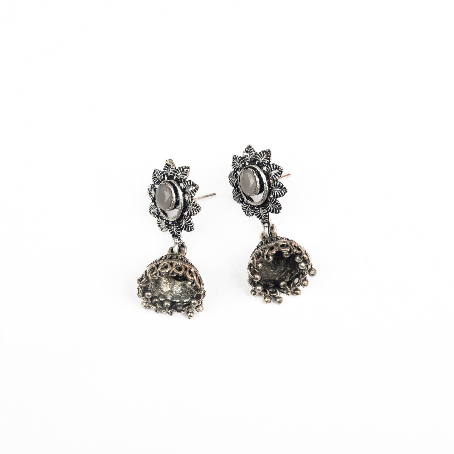 Grey Stone Studded Oxidised Dangler Earrings