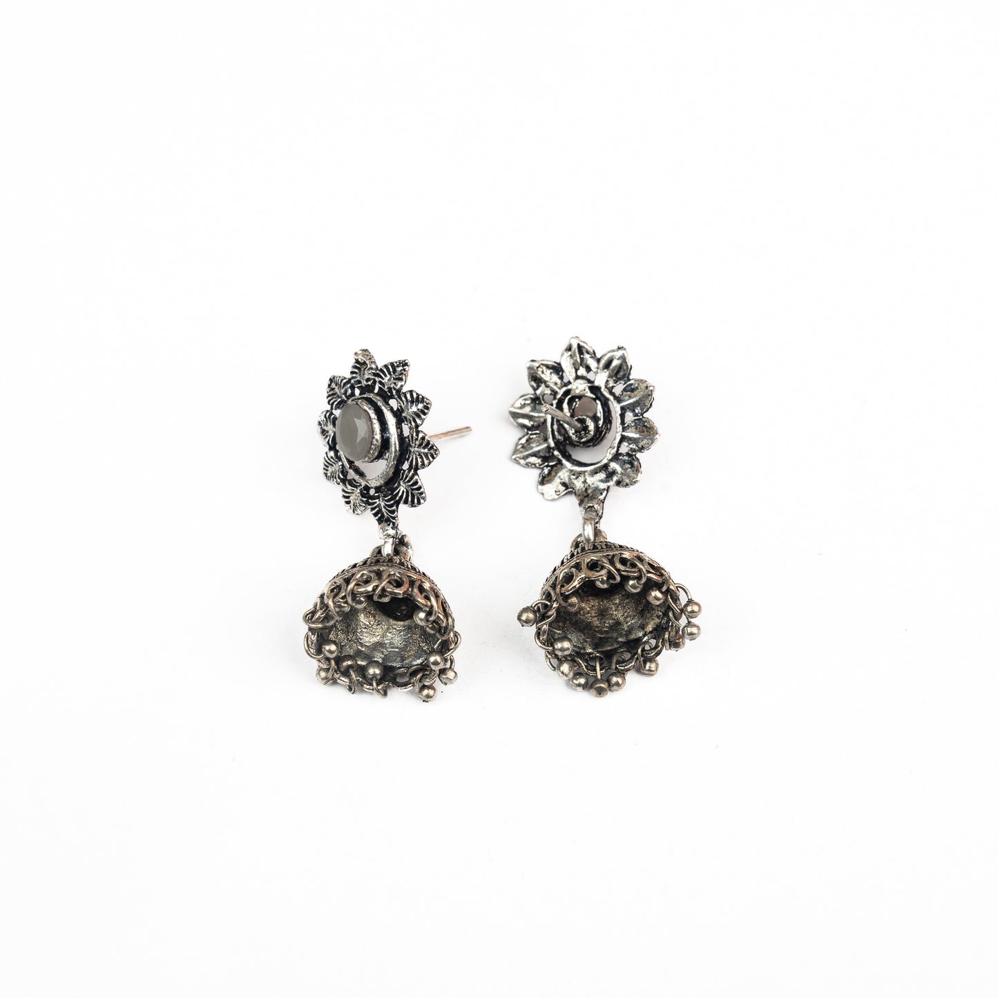 floral charm traditional jhumka earrings (Grey)