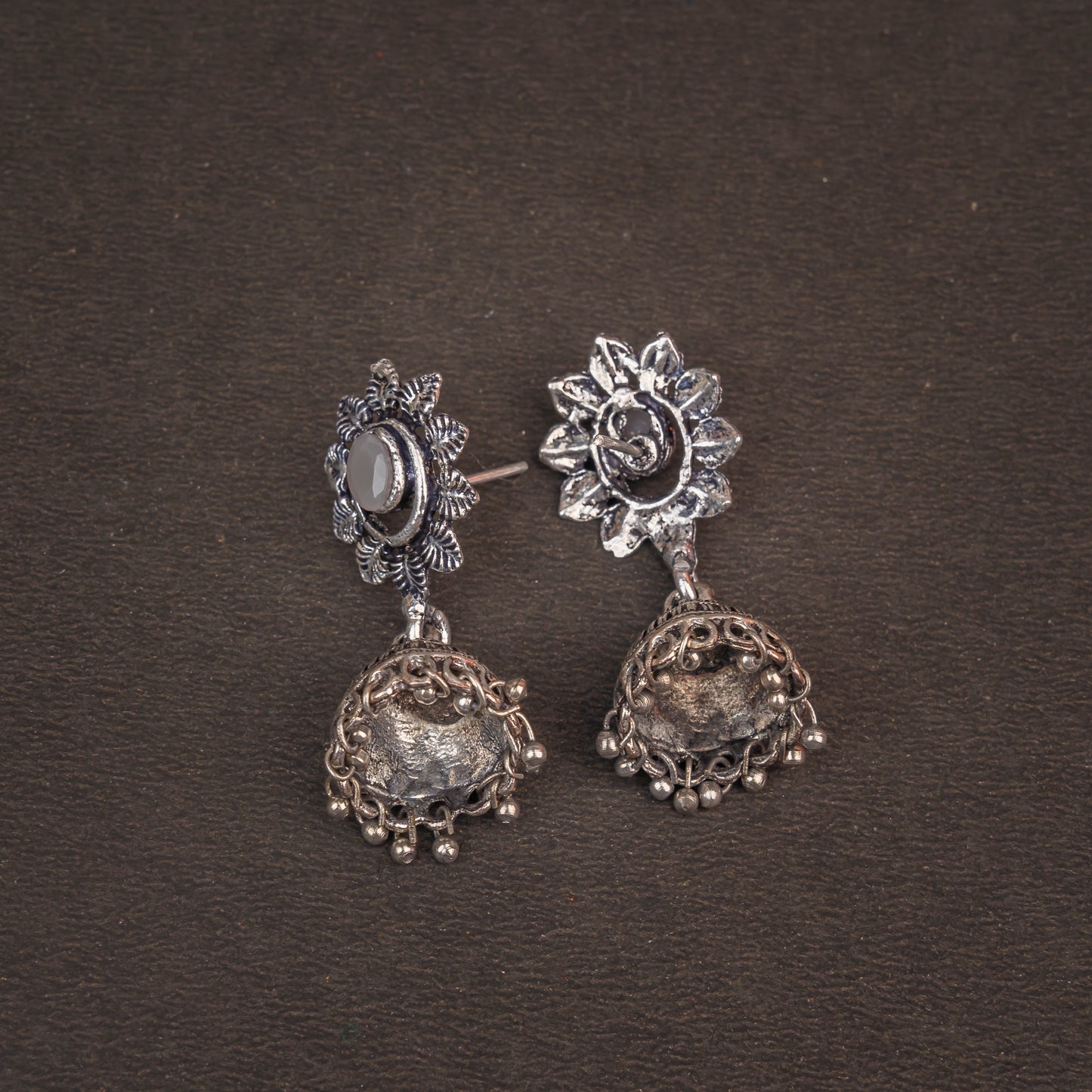 Grey Stone Studded Oxidised Dangler Earrings