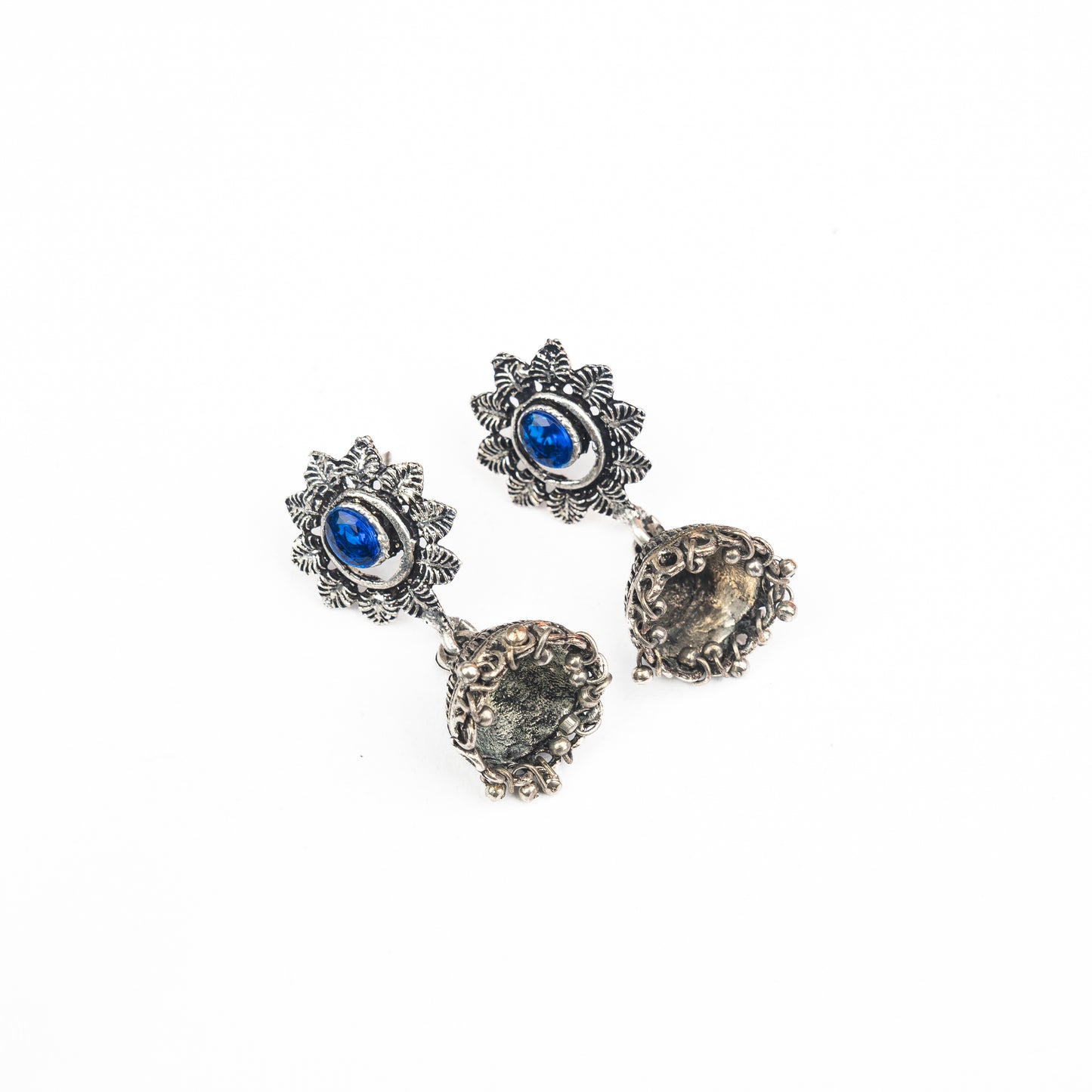 Blue Stone Studded Oxidised Dangler Earrings